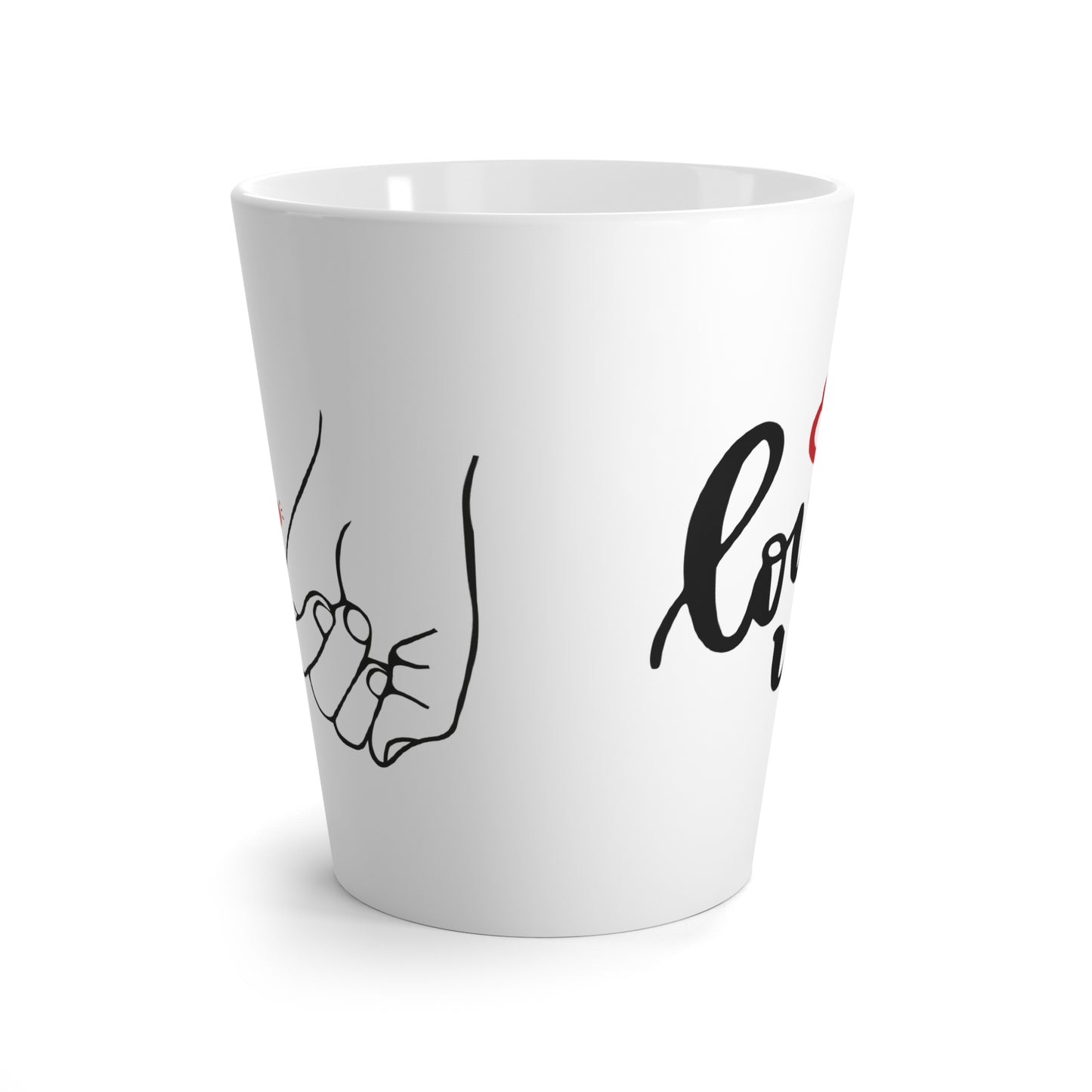 Ceramic Latte Mug – “Love You” Script with Red Heart Accents