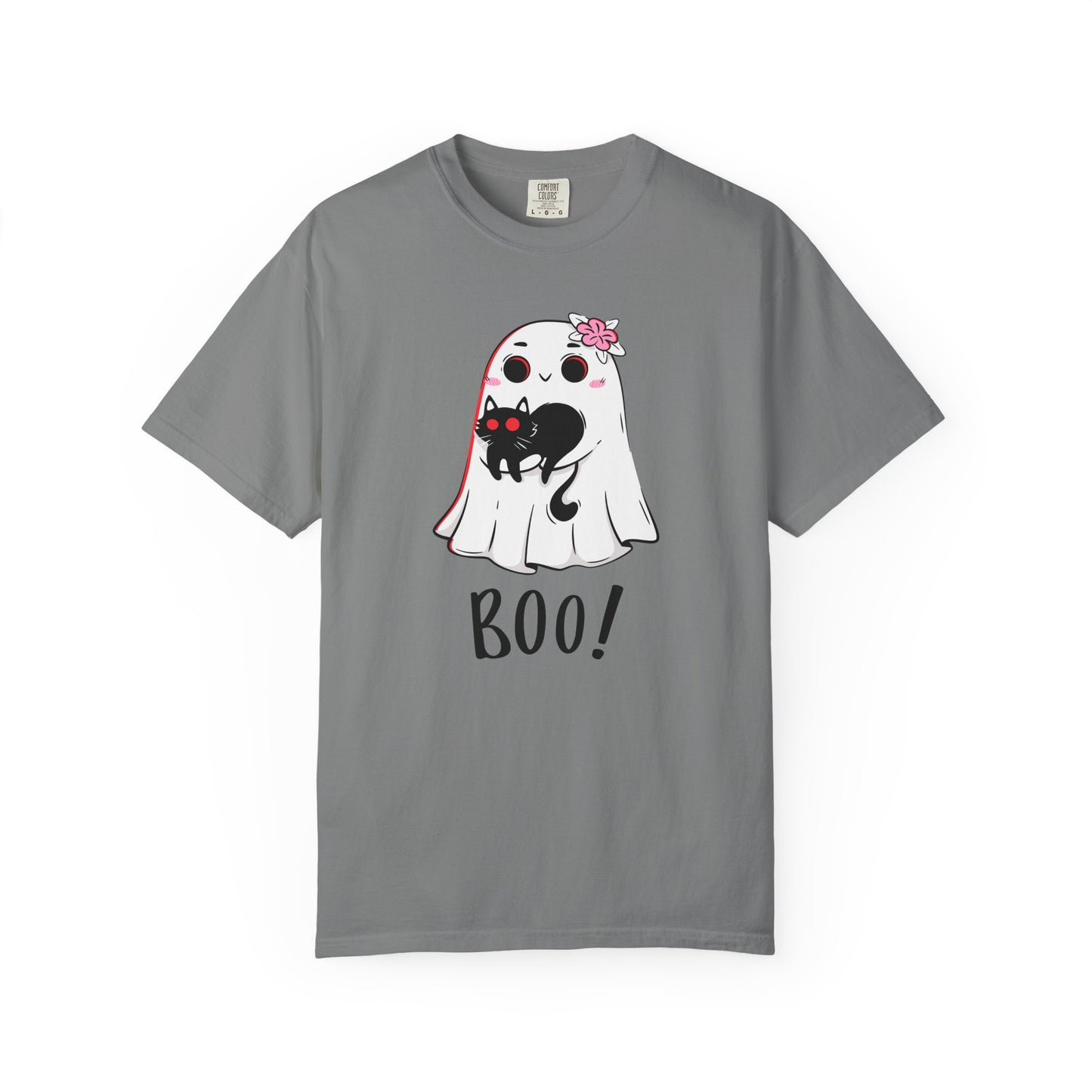 BOO Buddies Tee – Ghost & Cat Duo with Floral Charm
