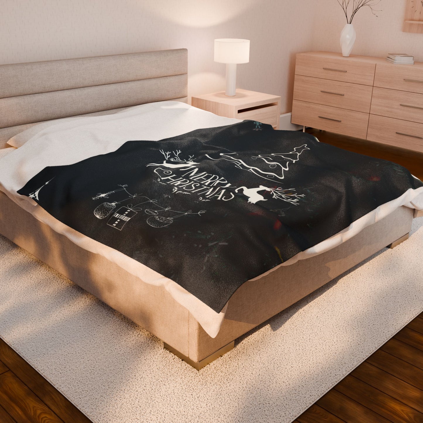 Merry Christmas in Blank Printed Velveteen Plush Blanket