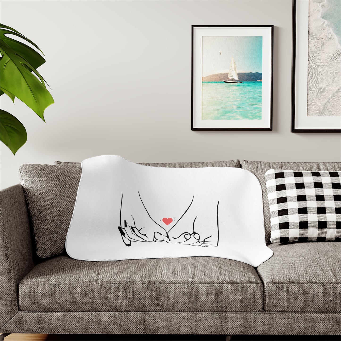 Couple's Hand with Heart Printed Sherpa Blenket for Valentine Day
