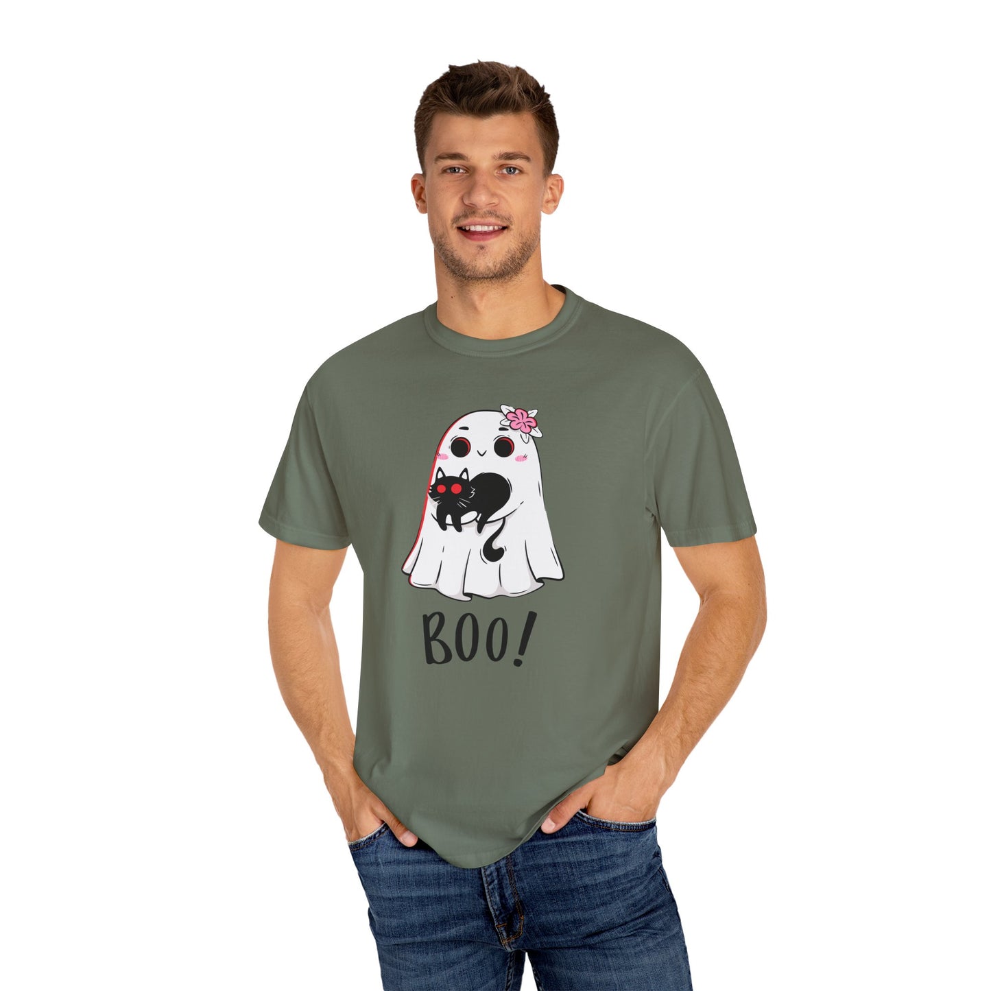 BOO Buddies Tee – Ghost & Cat Duo with Floral Charm
