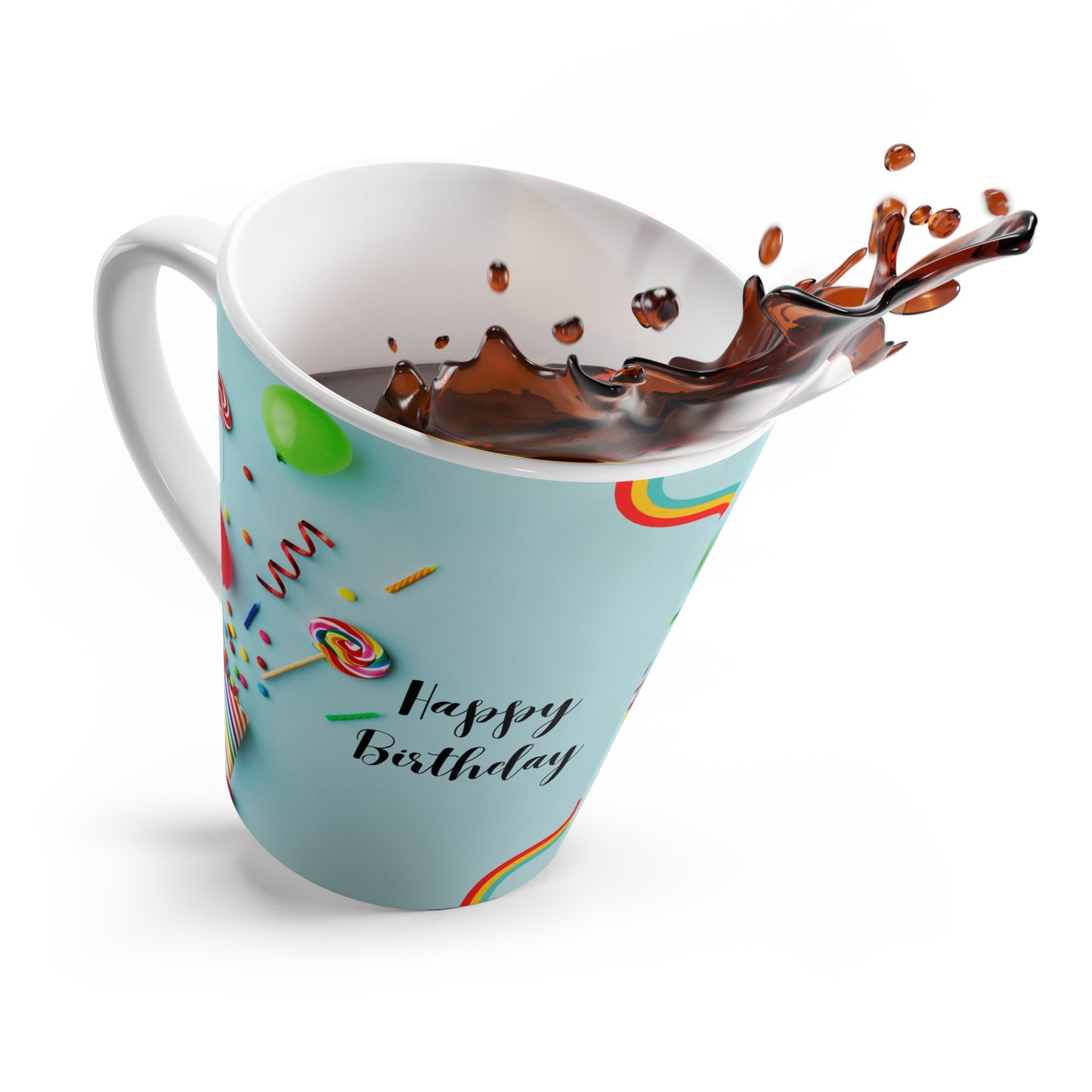 Birthday Latte Mug, 12oz, Sky Blue with Happy Birthday Printed