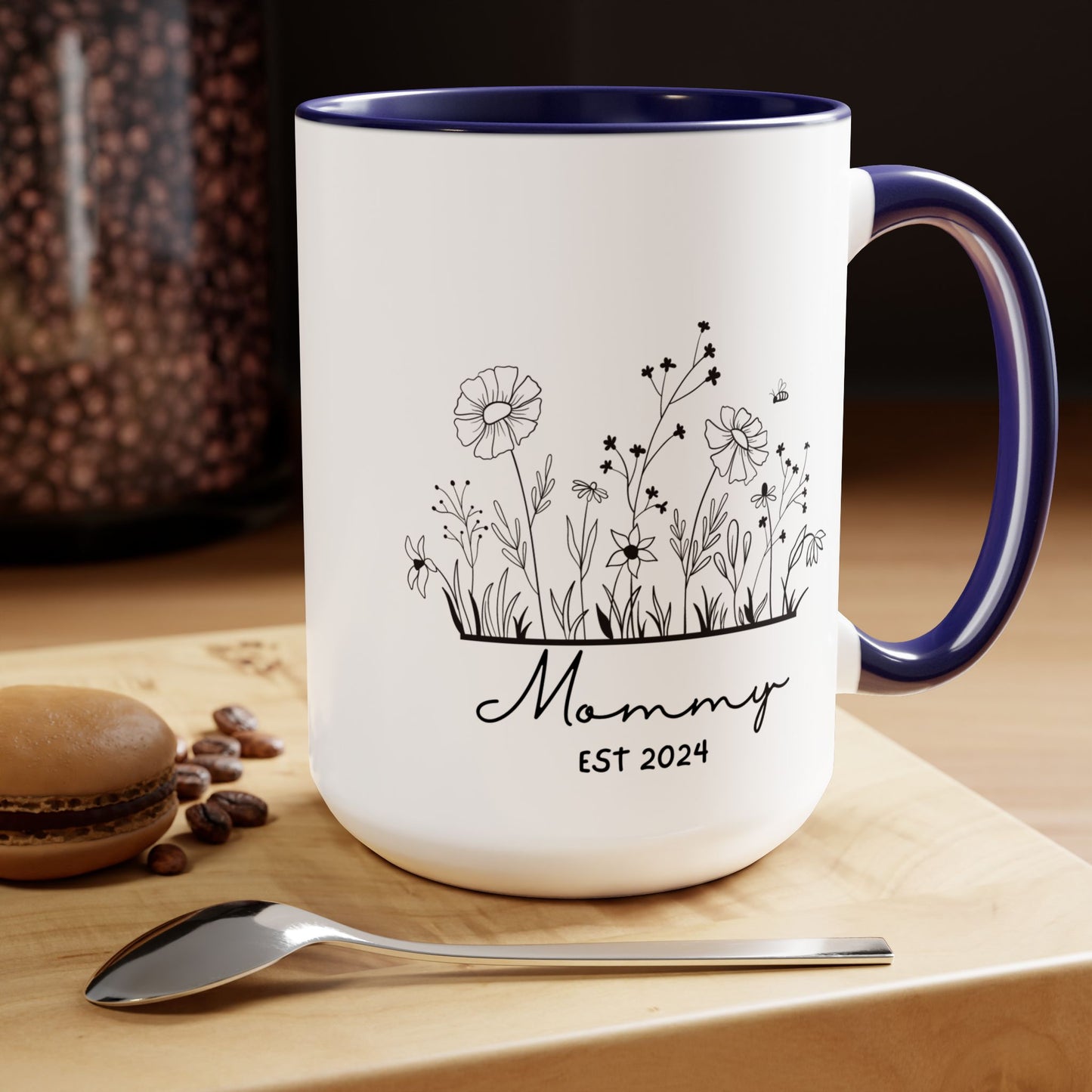 Mommy EST Ceramic Coffee Mug – Personalized Mom Gift, 15oz