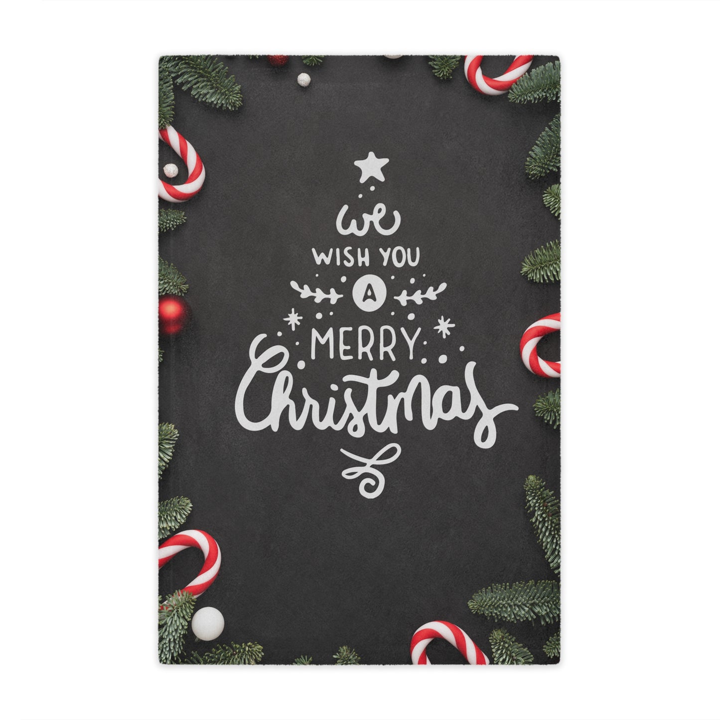 We Wish You Merry Christmas Prited Velveteen Minky Blanket, Black