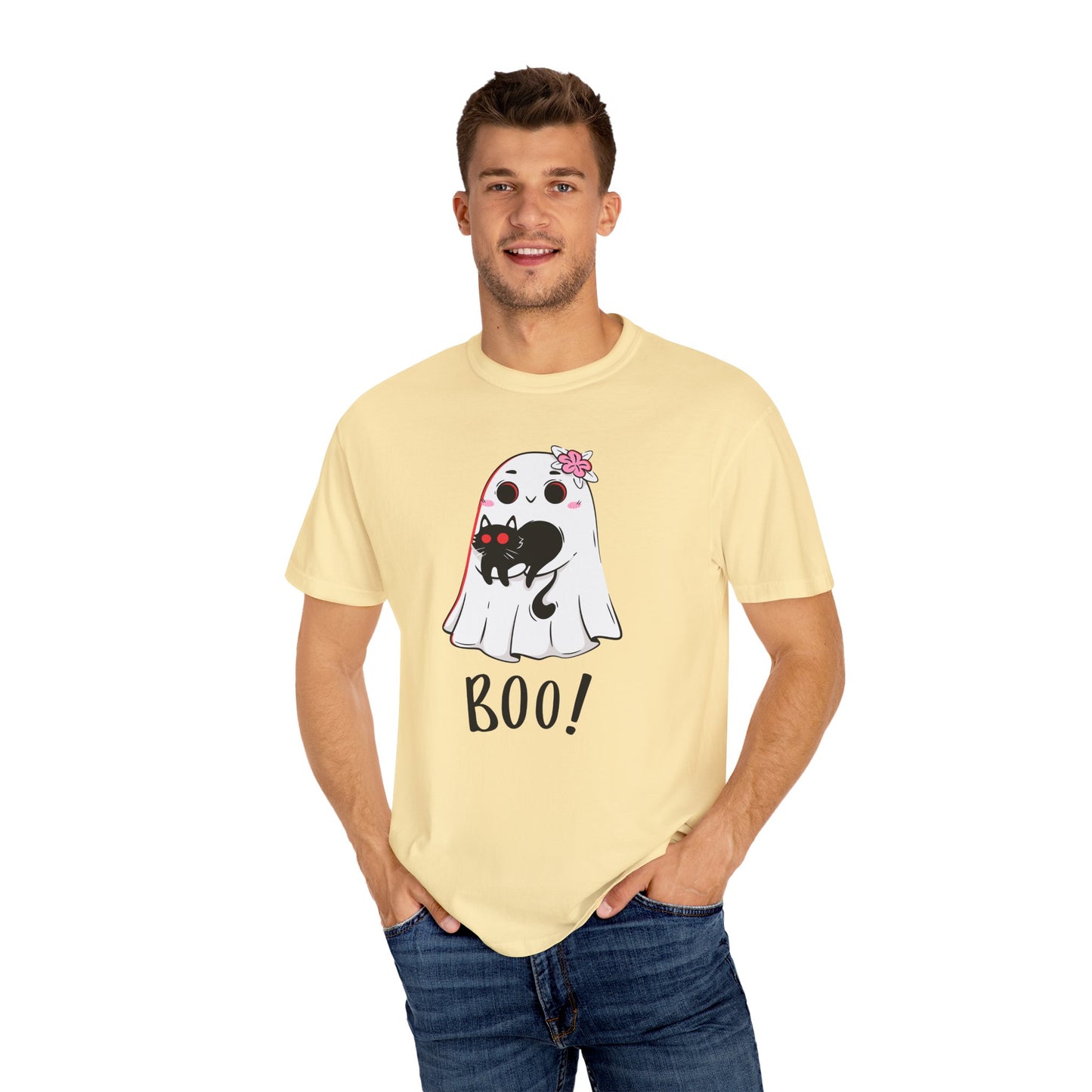 BOO Buddies Tee – Ghost & Cat Duo with Floral Charm