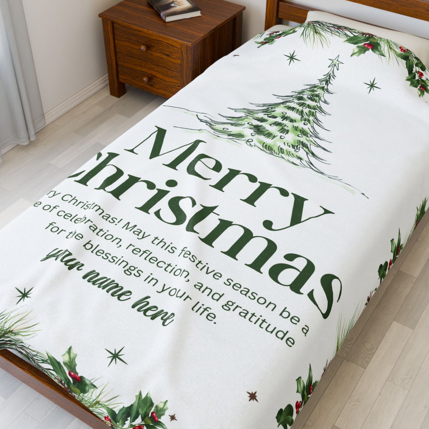 Personalized White Christmas Tree Blanket – Festive Holiday Throw with Heartfelt Message