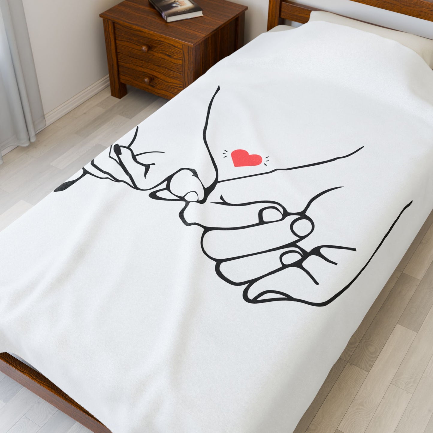 Couple's Hand with Heart Printed Velveteen Plush Blanket