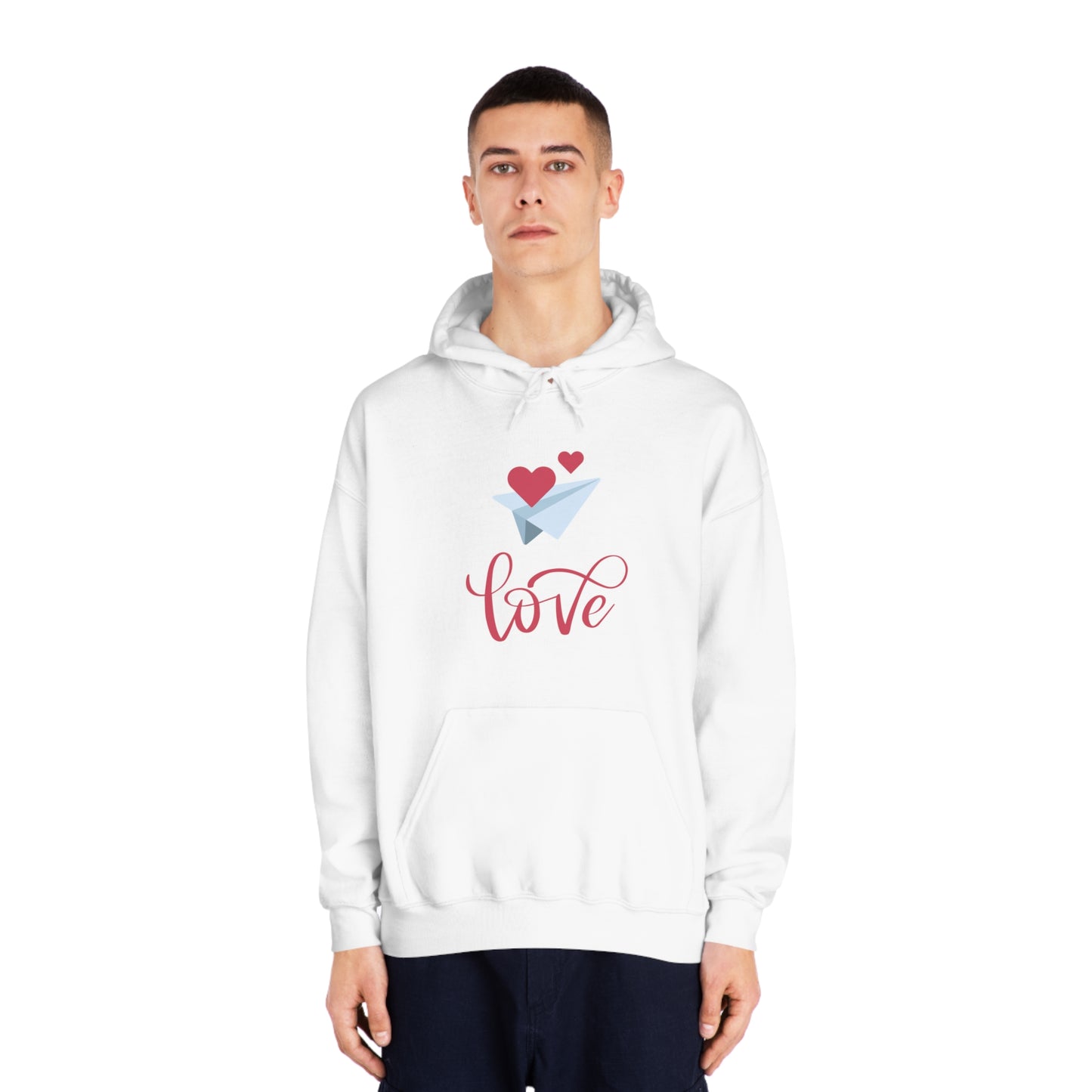 Valentine Unisex DryBlend® Hooded Sweatshirt with Love and Flying Hearts Print