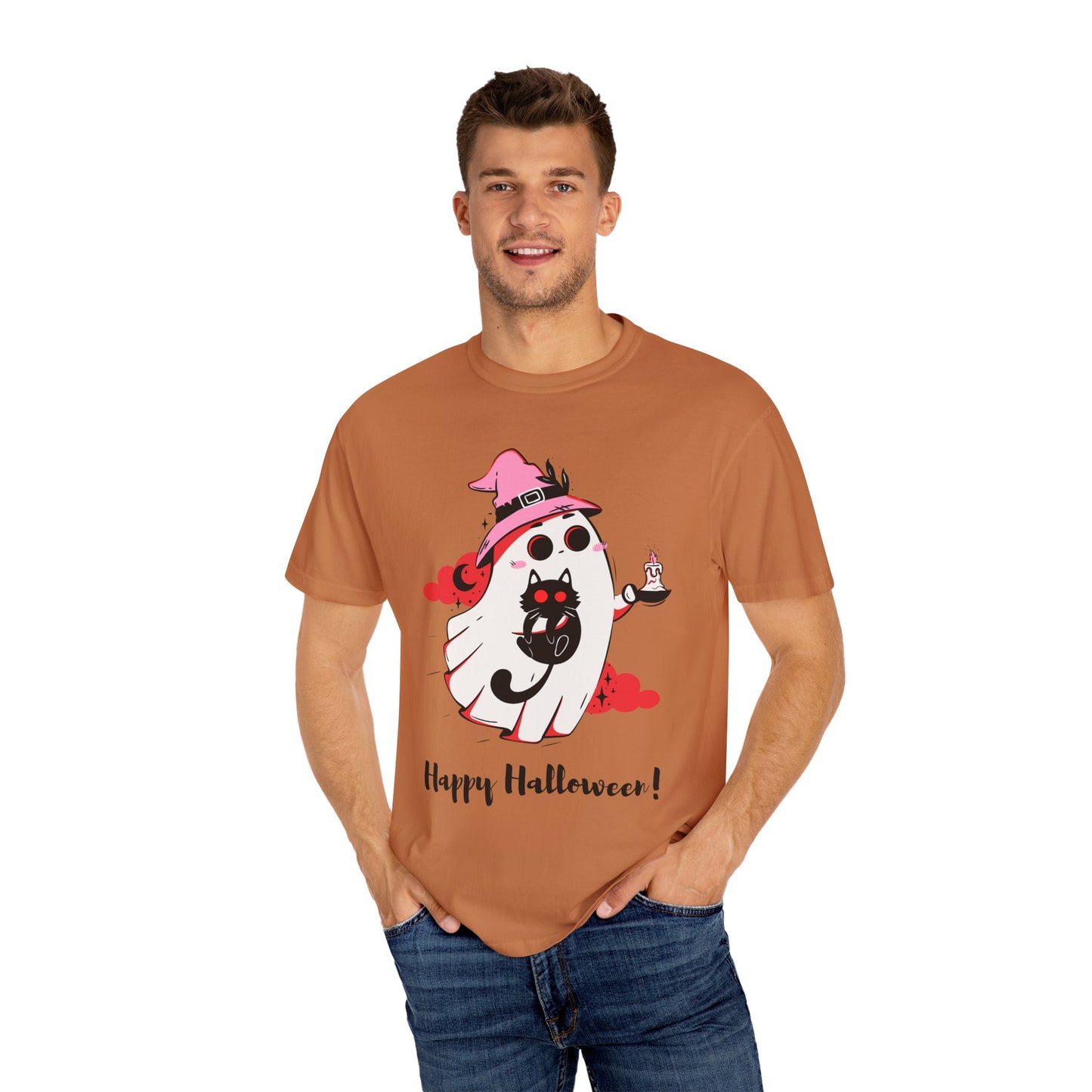 Ghostly Glam T-Shirt - Witchy Whimsy with Cat Companion