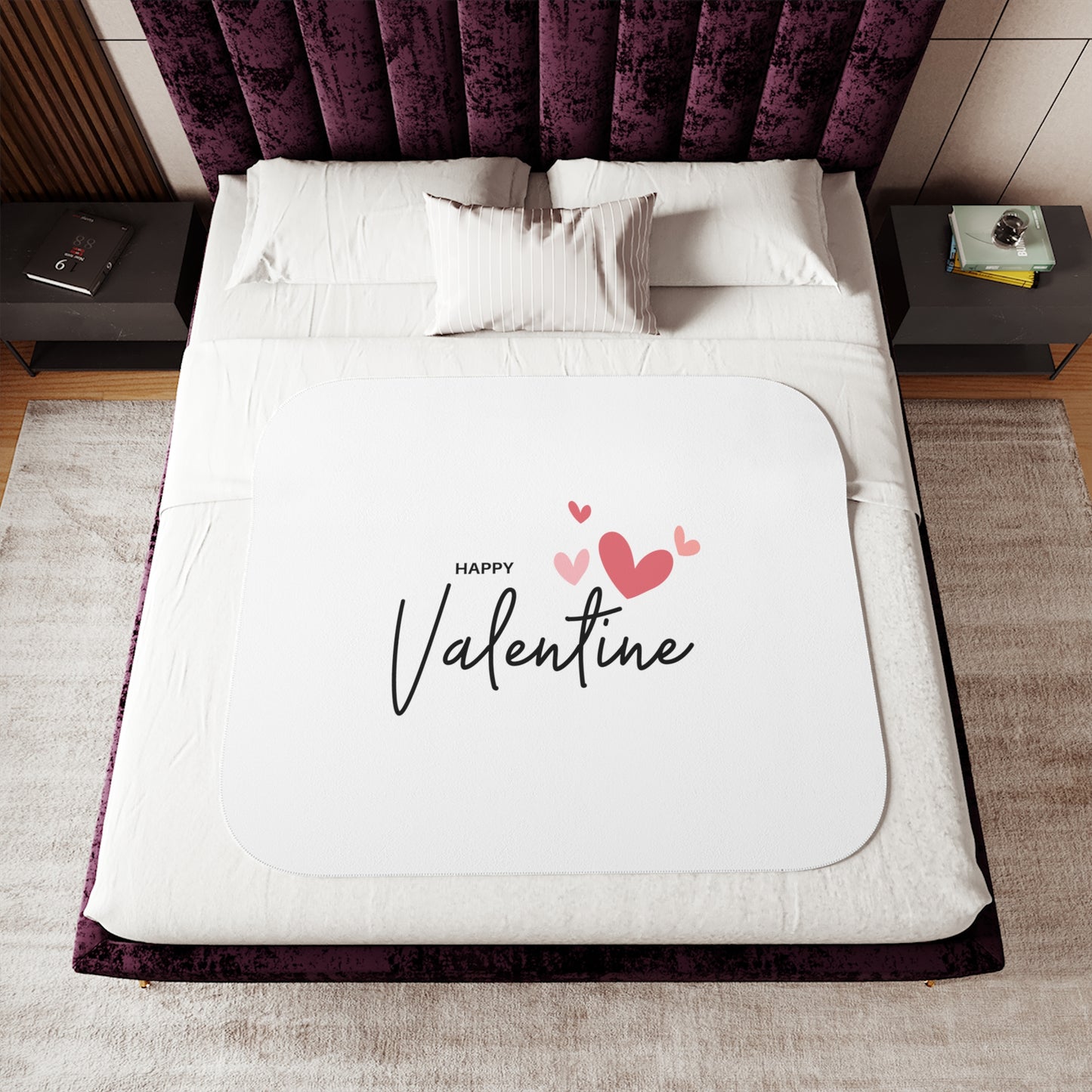 Happy Valentine with Flying Heart Sherpa Blenket for Valentine Day
