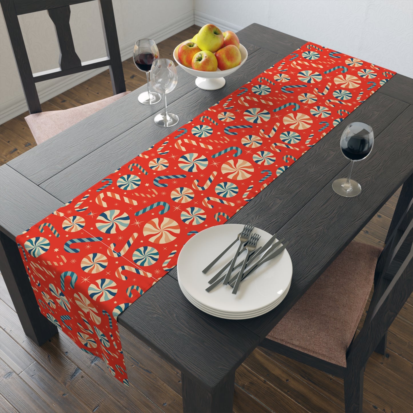 Candy Cane & Peppermint Table Runner – Festive Red Holiday Decor