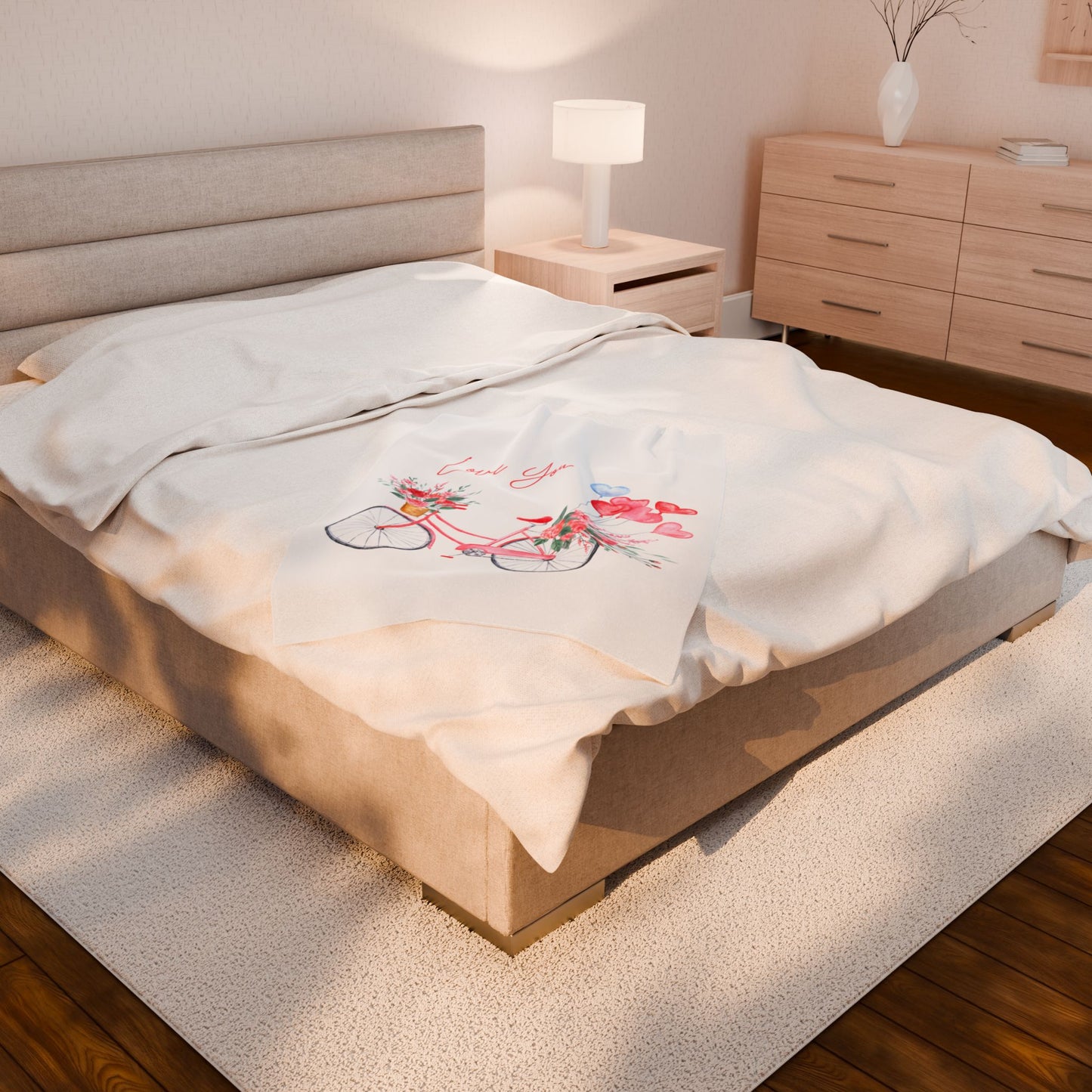 Valentine with Cycle Printed Velveteen Plush Blanket