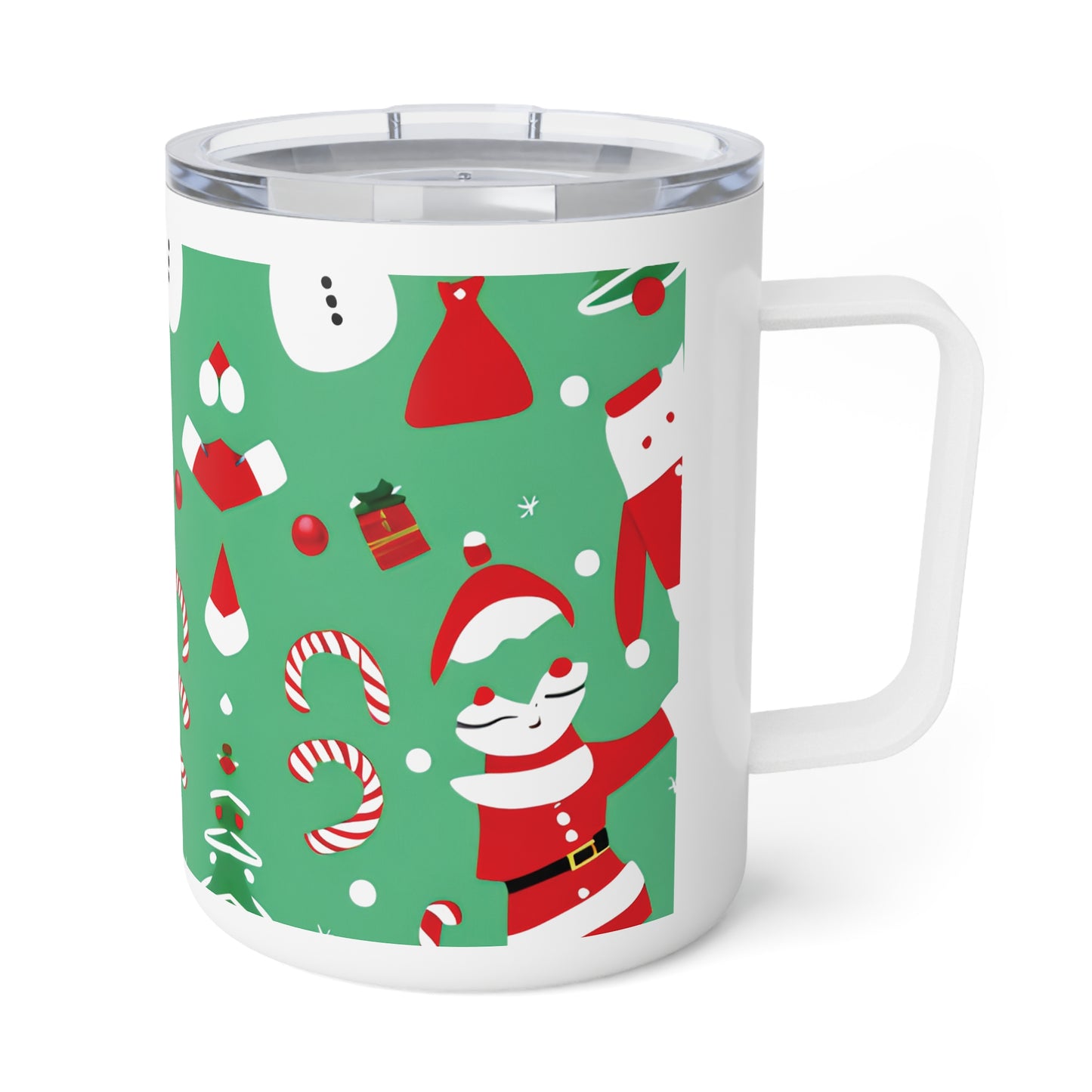 Christmas Insulated Coffee Mug 10oz – Stainless Steel Travel Tumbler with Clear Lid