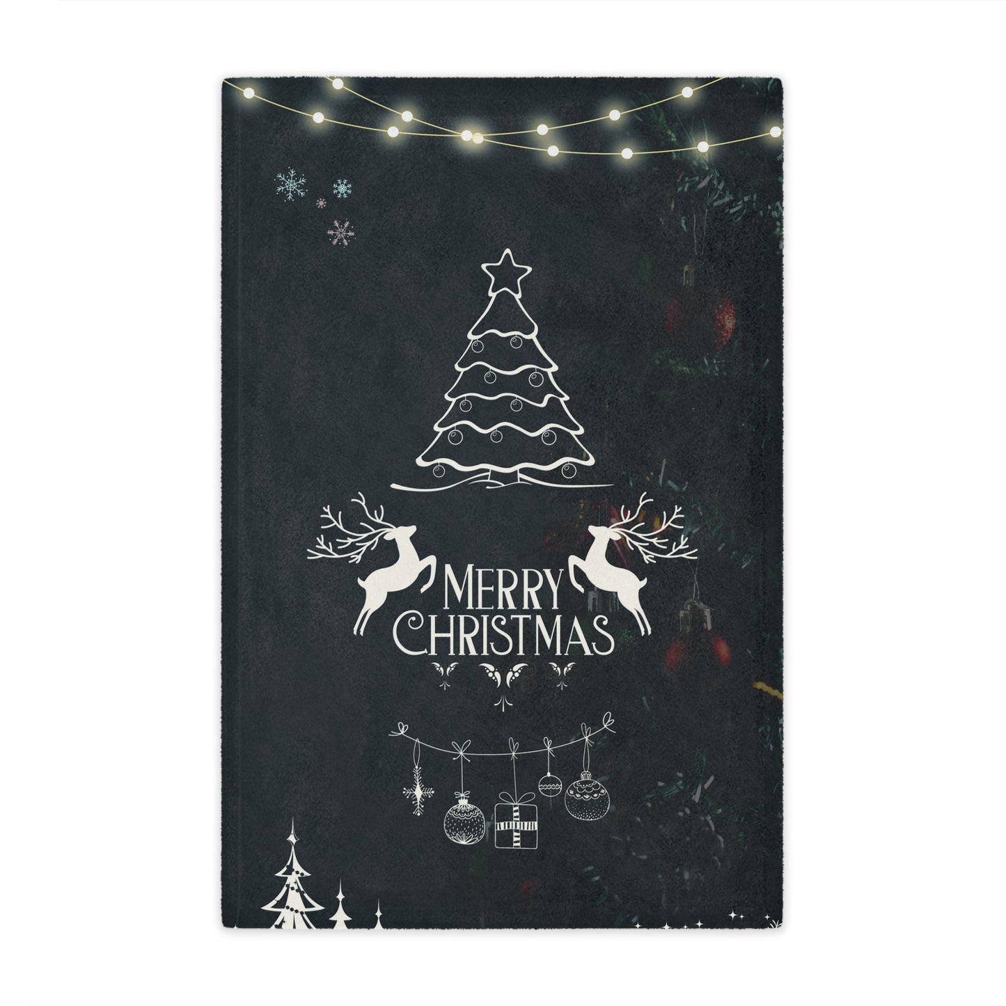 Merry Christmas in Black Printed Velveteen Minky Blanket