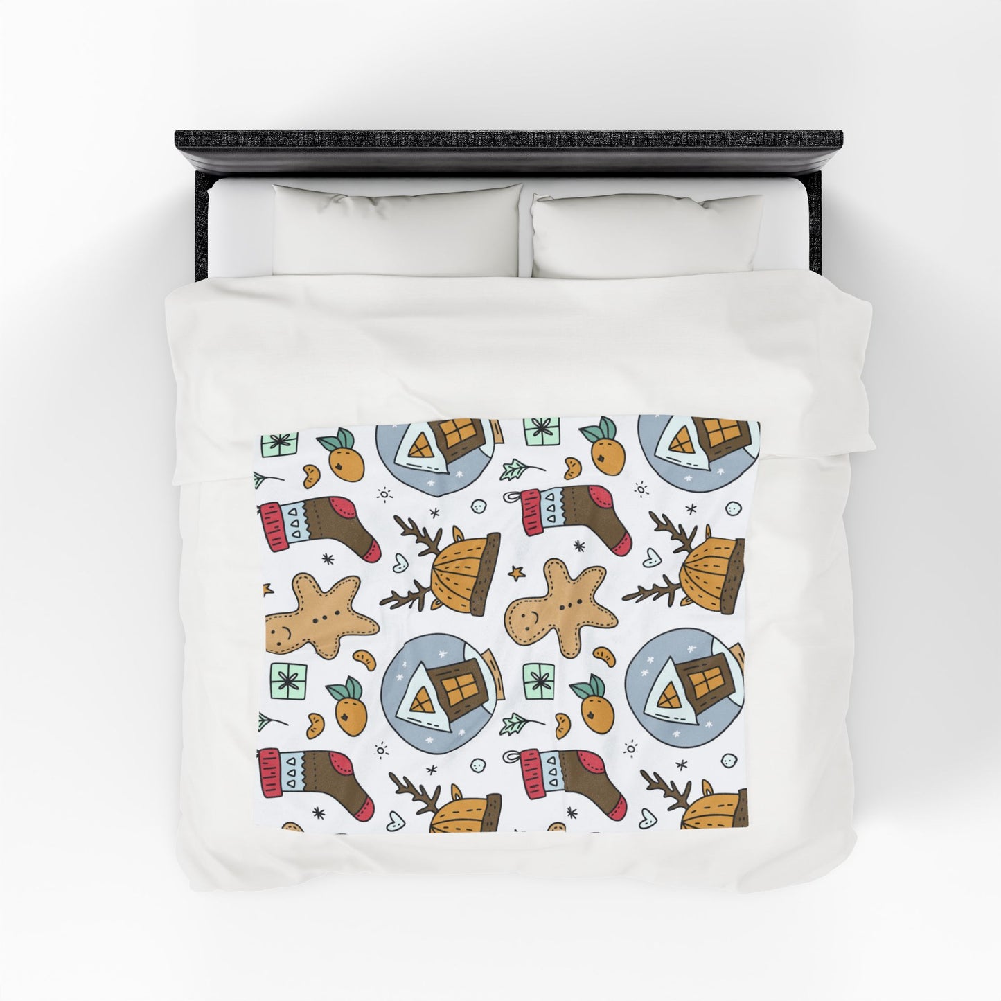 Velveteen Plush Blanket - Gingerbread & Snow Globe Festive Holiday Throw