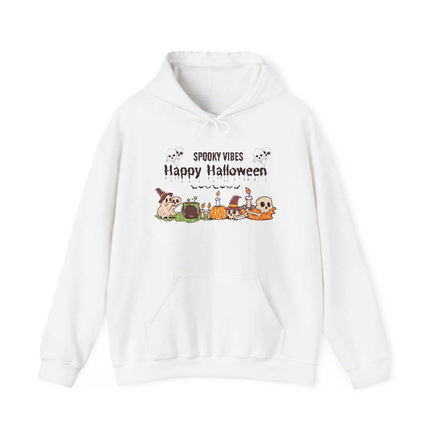 Spooky Vibes” Halloween Hoodie – Ghosts, Cauldrons & Cozy Curses