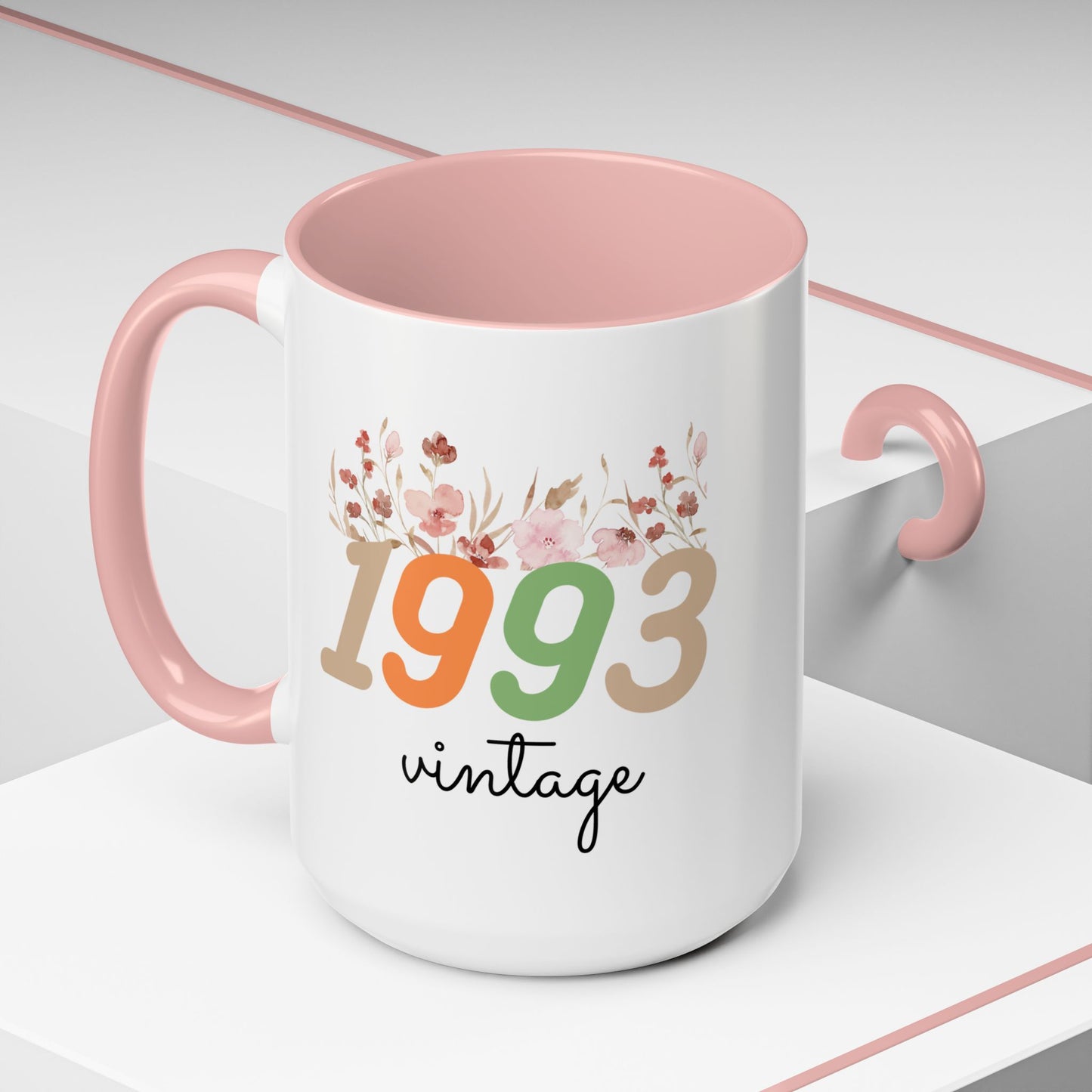 Vintage 1993 Floral Mug – Custom Two-Tone Ceramic Drinkware, 11oz