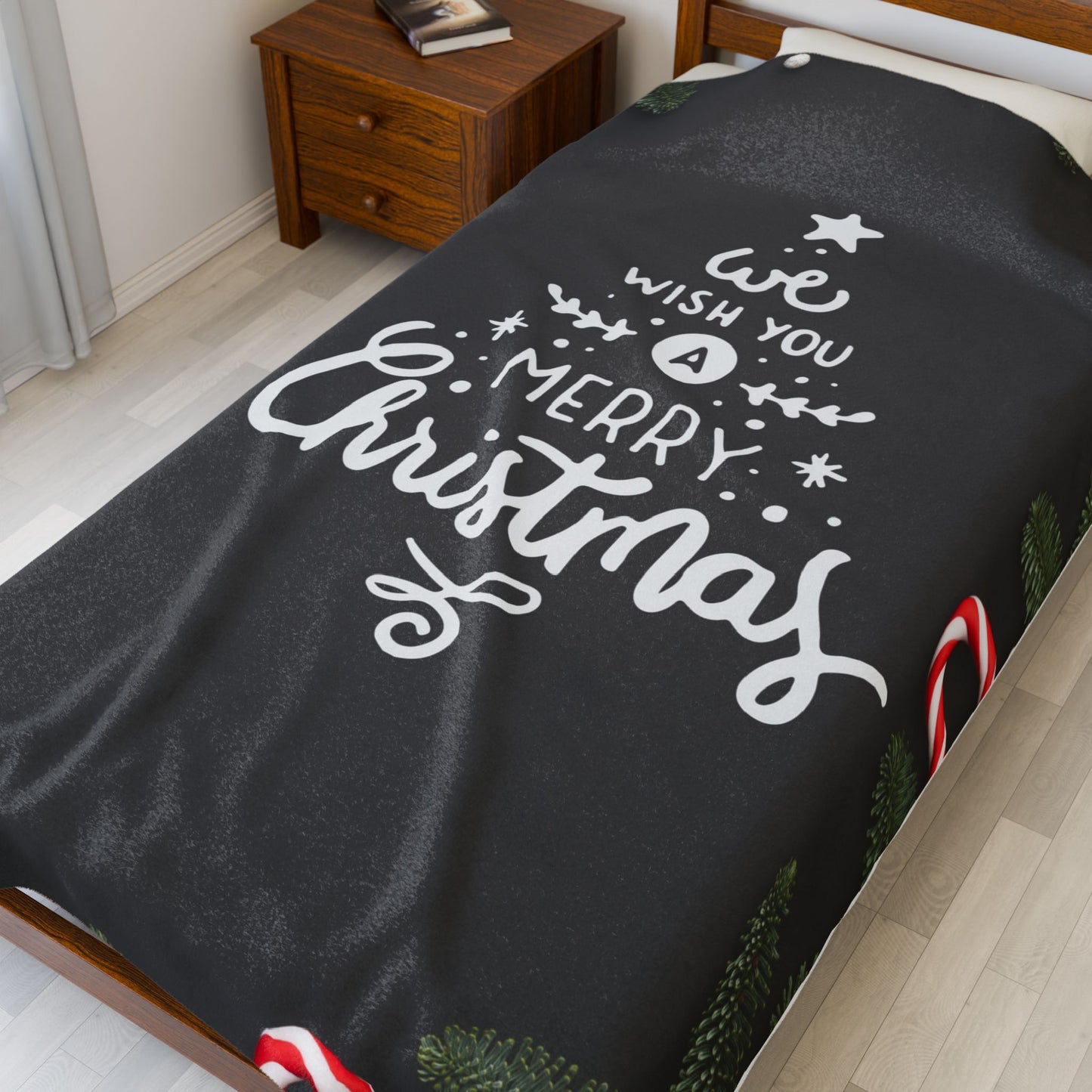 Wish You Merry Christmas Printed Velveteen Plush Blanket