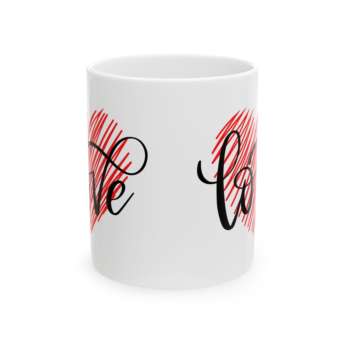 Ceramic Coffee Mug with Heart and Love Script Design, 11oz