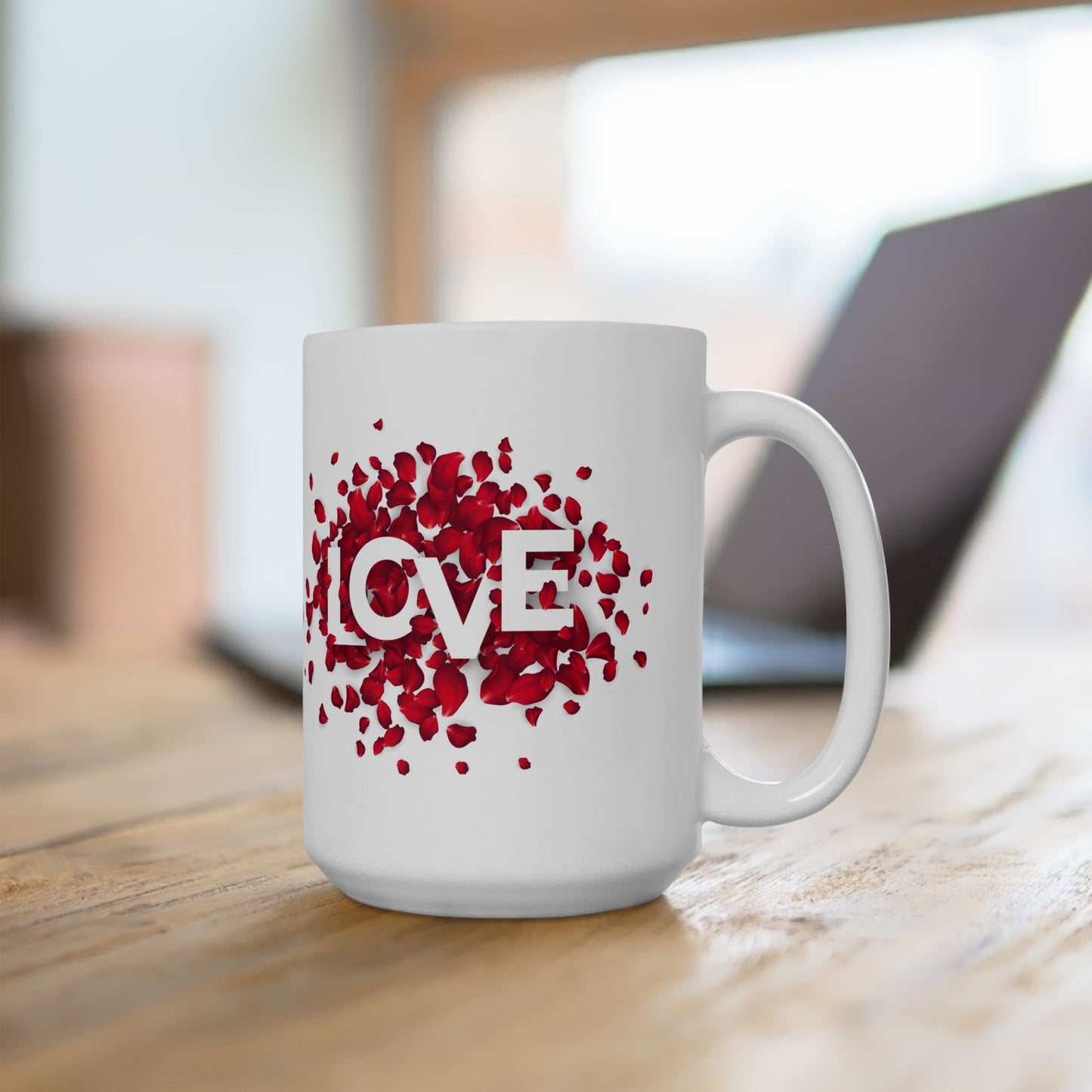 Love with Heart made of Flower Printed Ceramic Valentine Mug, 15oz