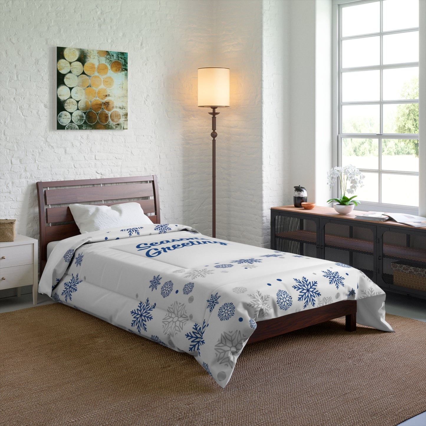 Holiday Comforter, Season's Greetings, White