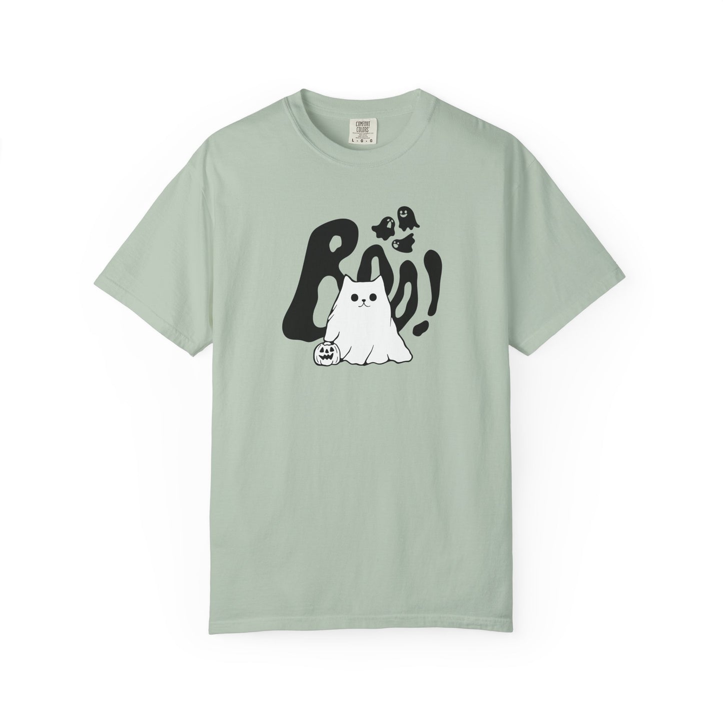 BOO Ghost Cat T-shirt– Pumpkin Purrfection for Halloween