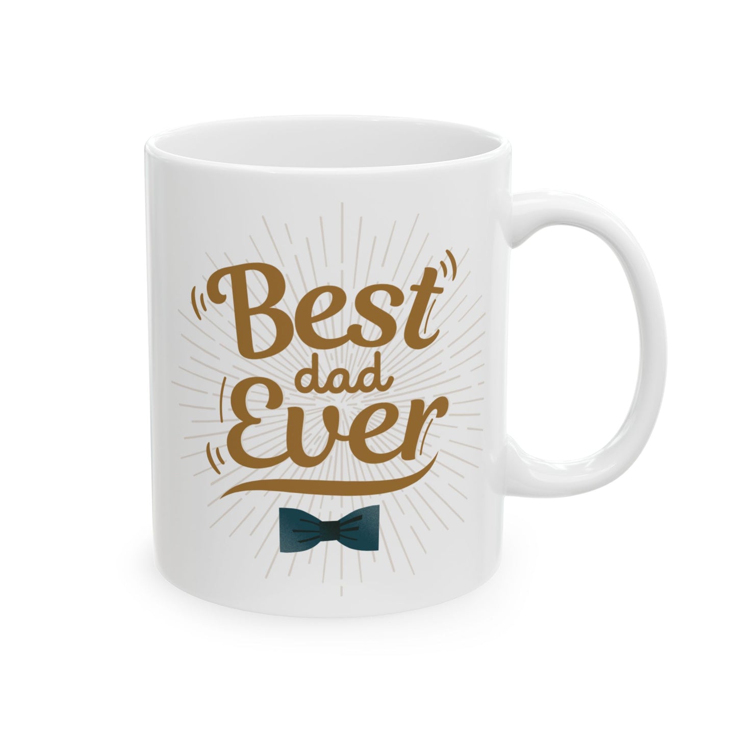 Best Dad Ever Mug – Elegant Sunburst Coffee Cup with Blue Bow Tie Design, 11oz & 15oz