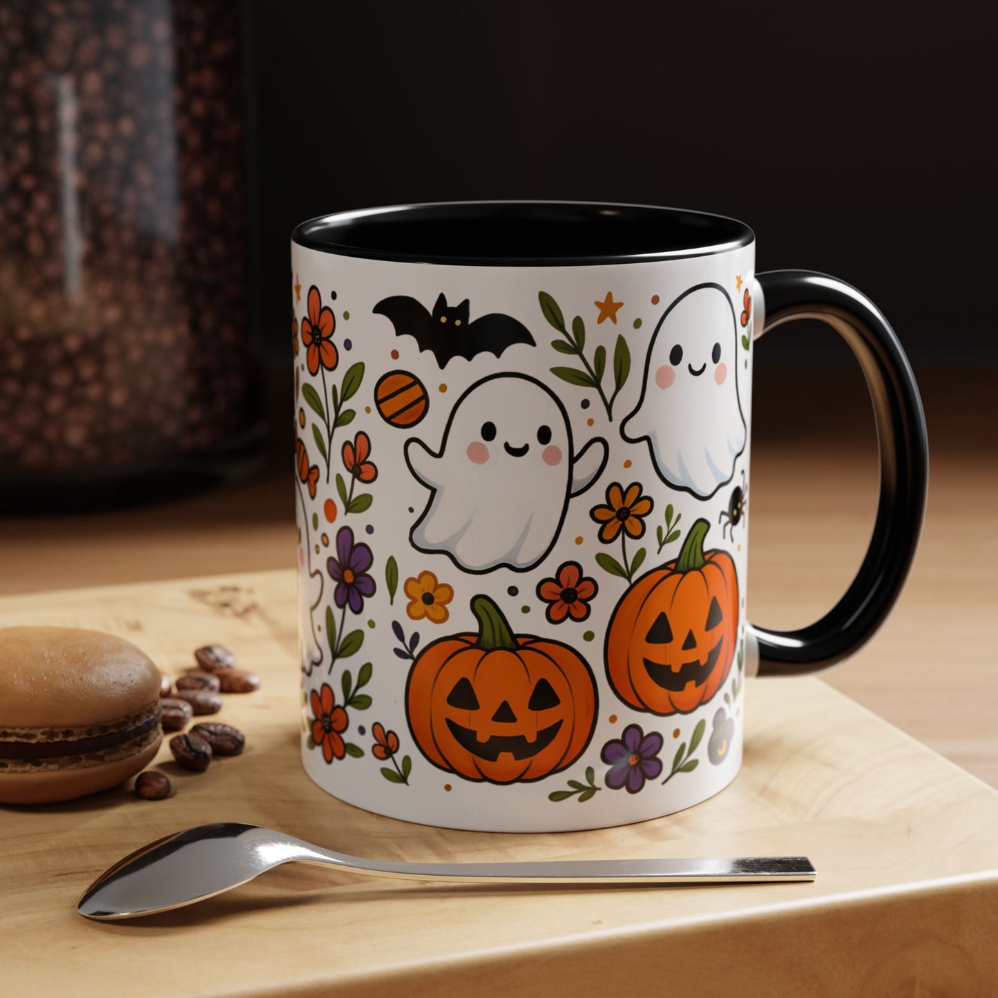 Halloween Ghost Pumpkin Mug – Spooky Bats & Witchy Coffee Cup