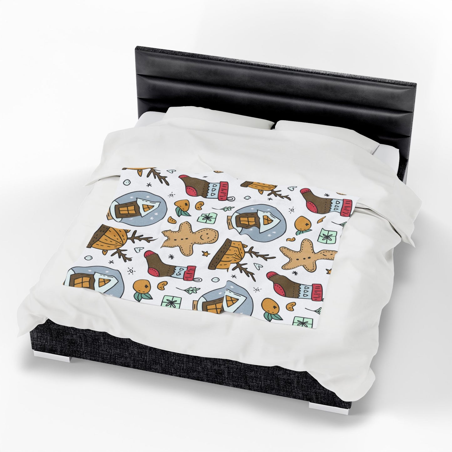 Velveteen Plush Blanket - Gingerbread & Snow Globe Festive Holiday Throw