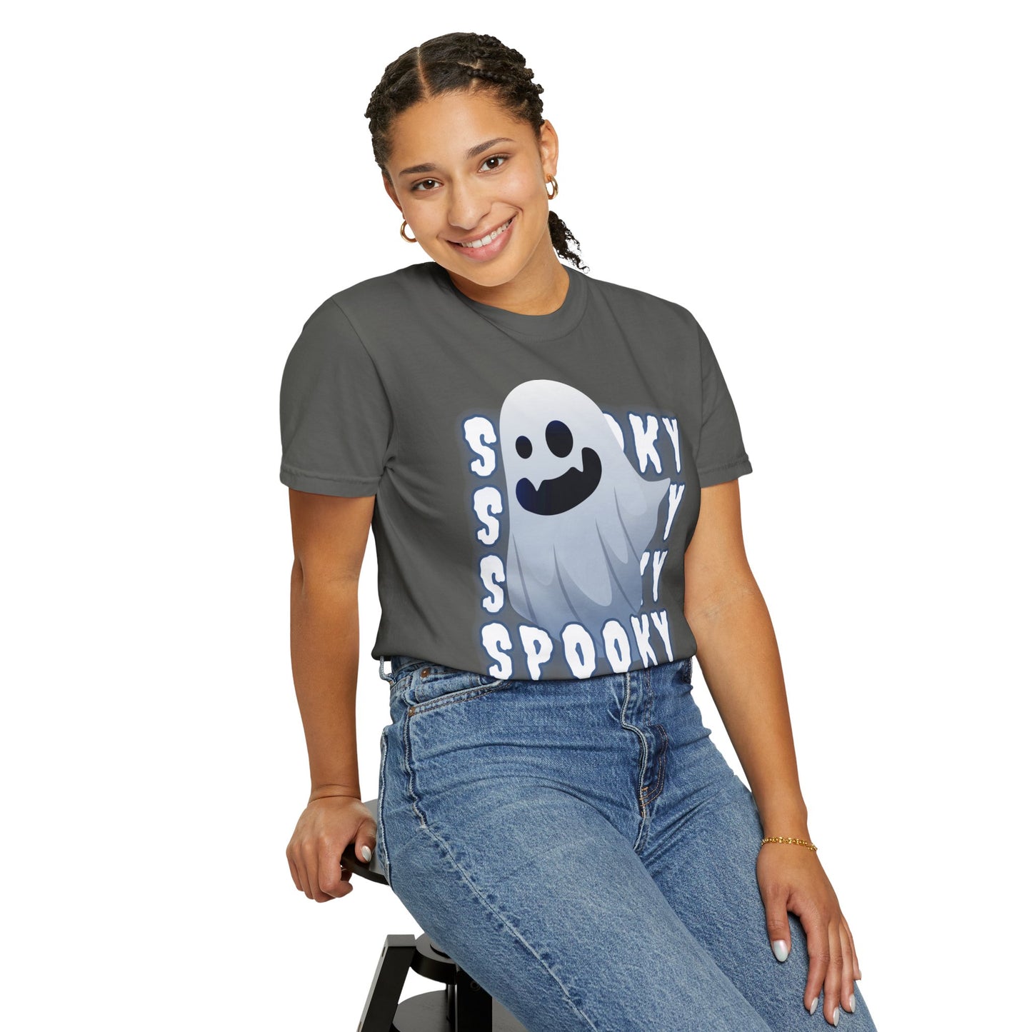 Spooky Stack Tee - Unisex Garment-Dyed T-shirt with Smiling Ghosts