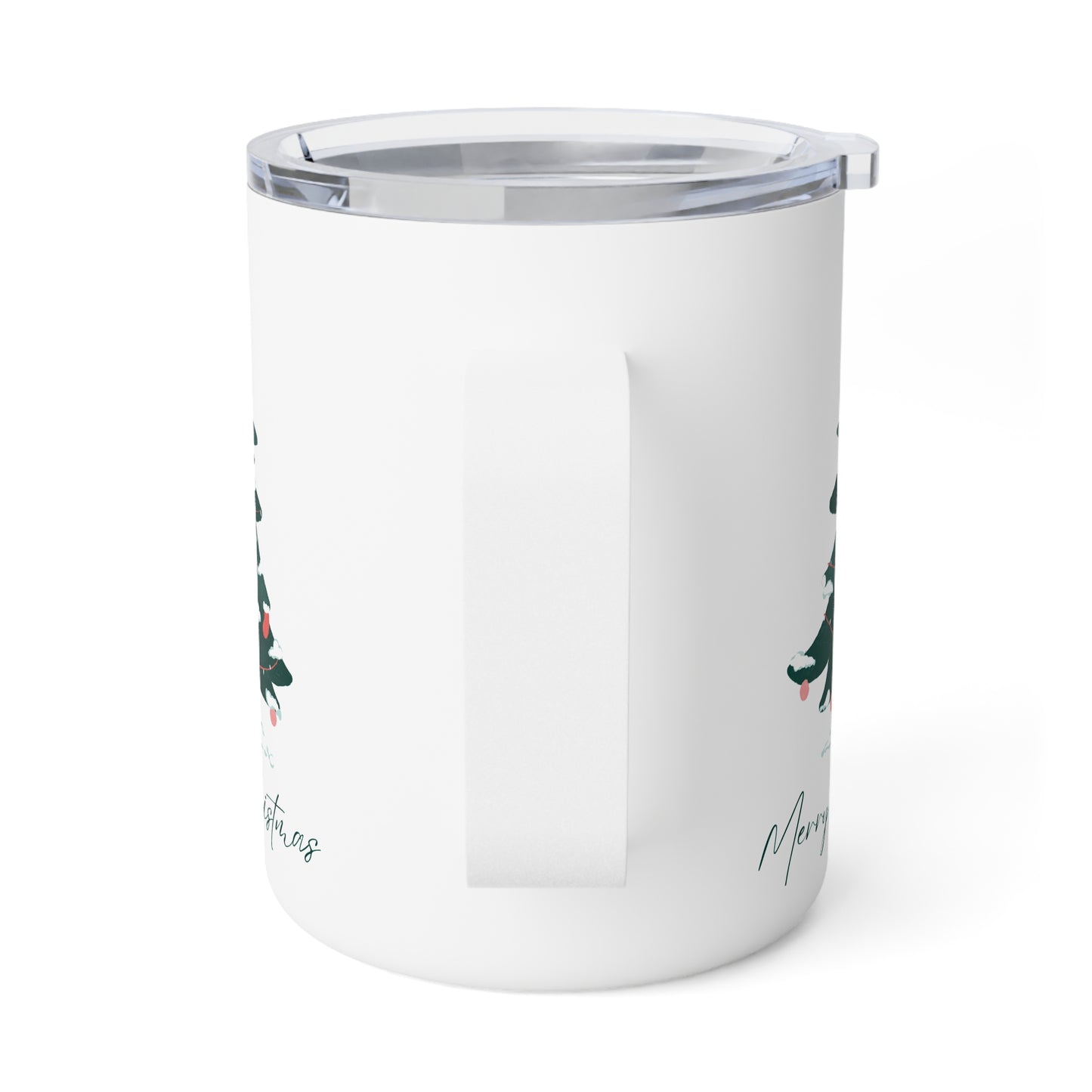 10oz Insulated Travel Mug – Christmas Tree Design with “Merry Christmas” – Holiday Gift for Adventurers & Coffee Lovers
