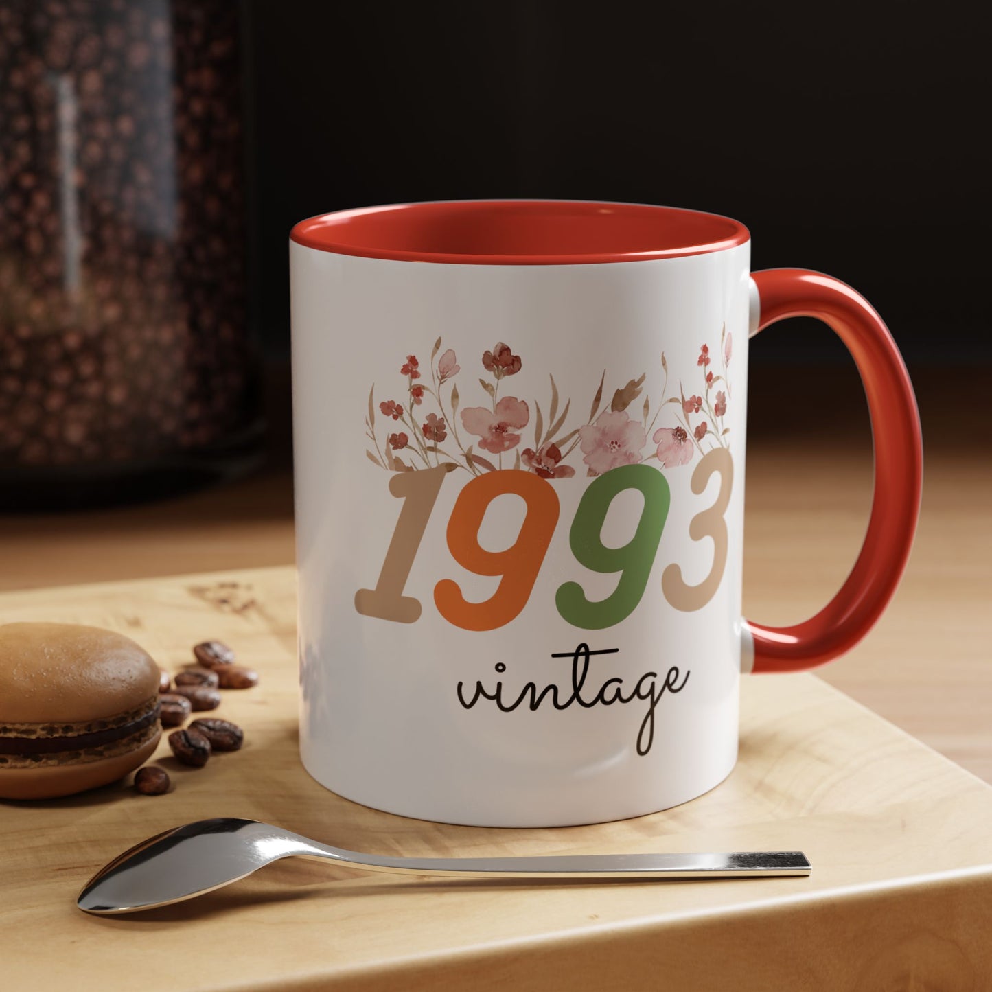 Vintage 1993 Floral Mug – Custom Two-Tone Ceramic Drinkware, 11oz