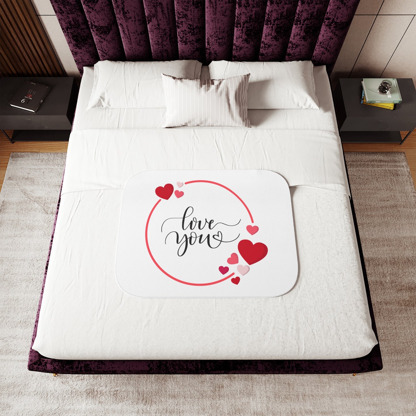 Love You with Flying Hearts Sherpa Blenket for Valentine Day