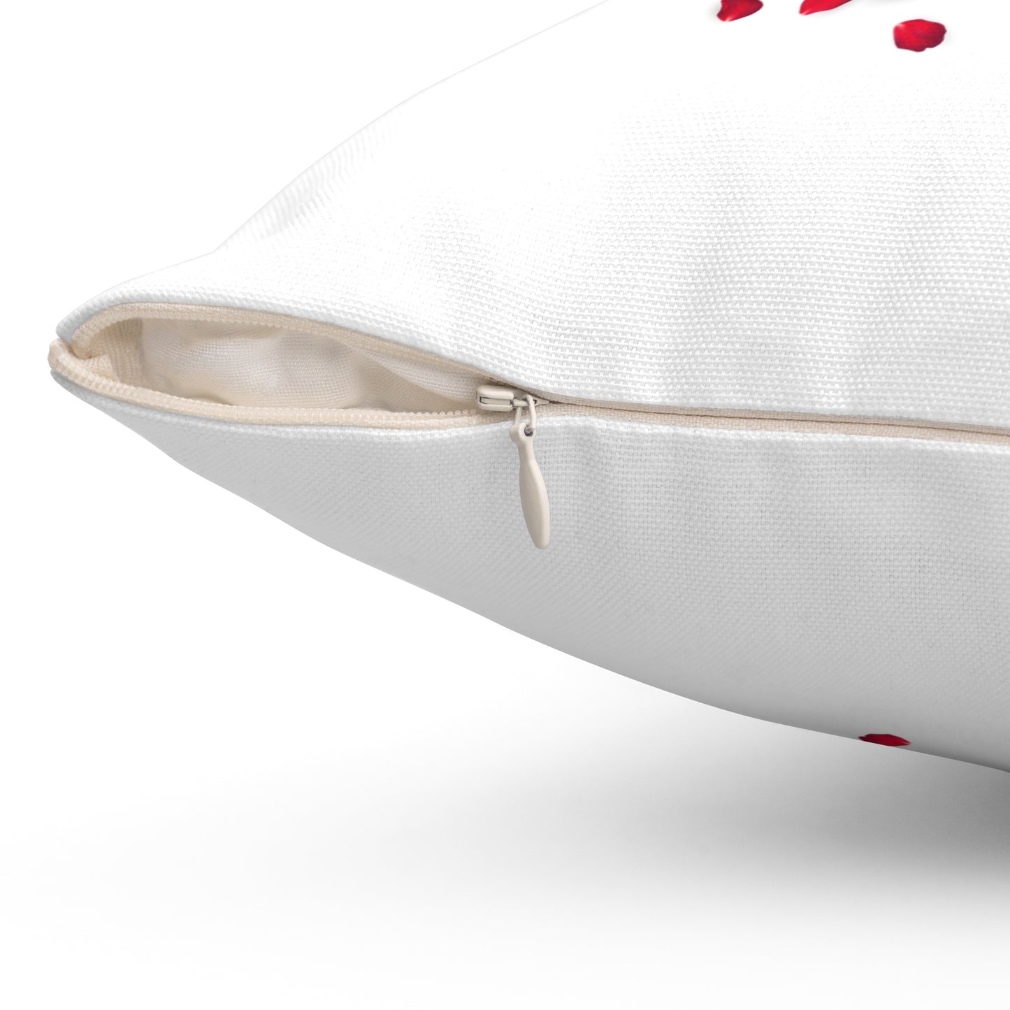Romantic Throw Pillow with Red Rose Petals and LOVE Typography – Double-Sided Print
