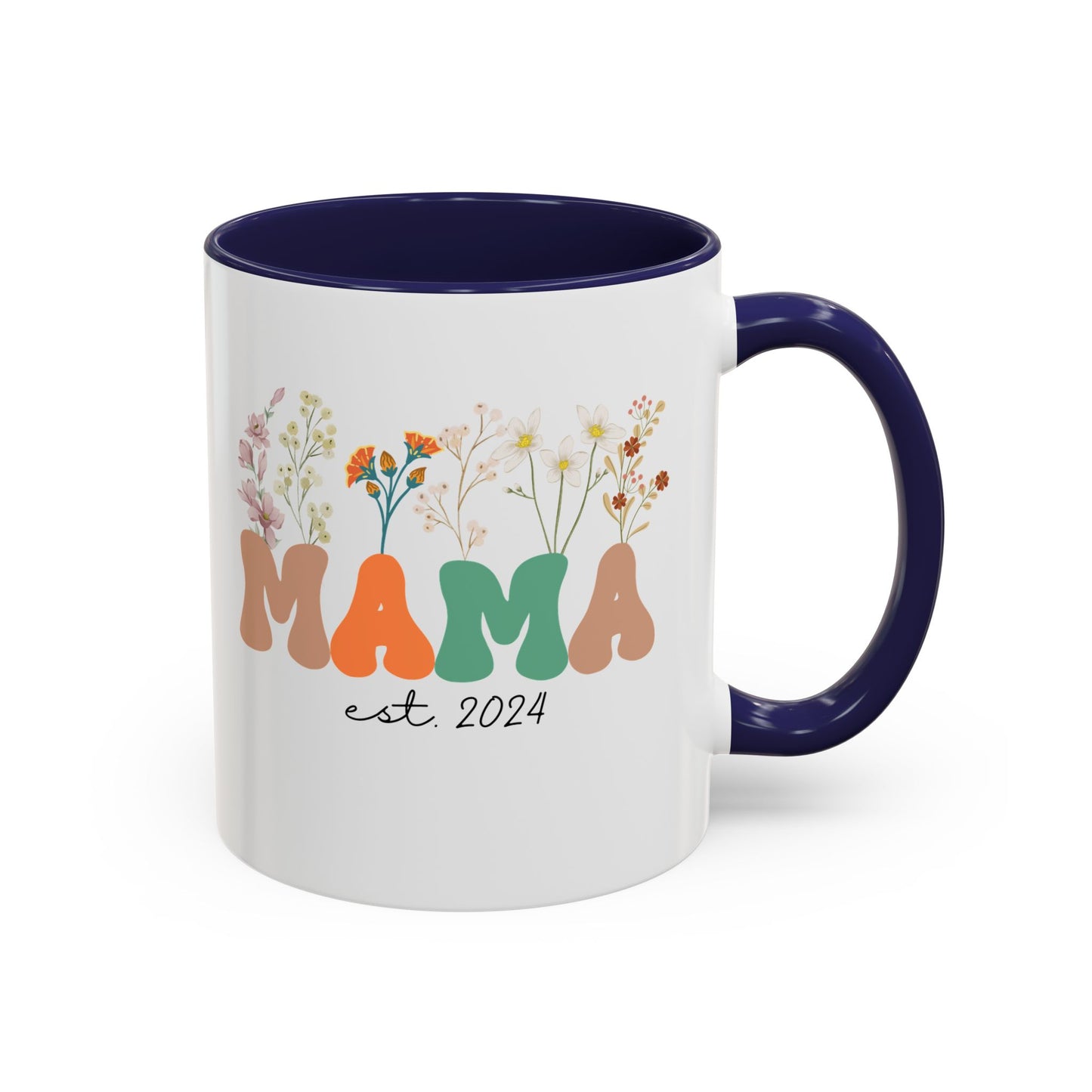 Mama est. Ceramic Coffee Mug – Boho Floral Personalized Mom Gift, 11oz