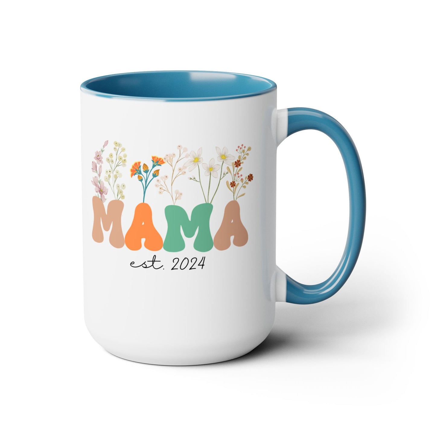 Mama est. Ceramic Coffee Mug – Boho Floral Personalized Mom Gift, 15oz