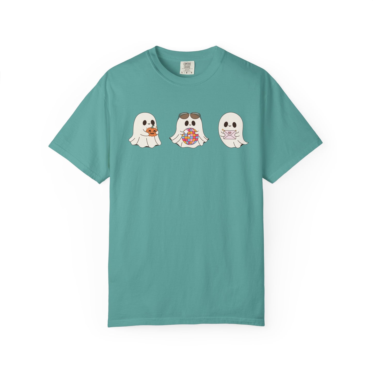 Three Cute Ghosts with Pumpkin, Trick or Treat Party Outfit – October Holiday Shirt