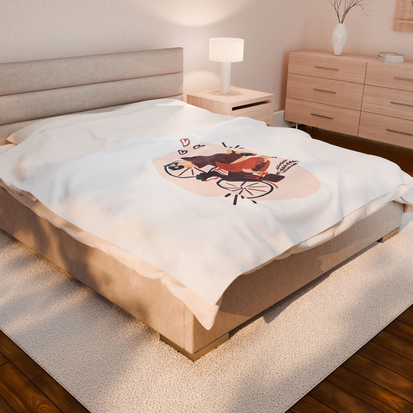 Couple on Cycle Printed Velveteen Plush Blanket