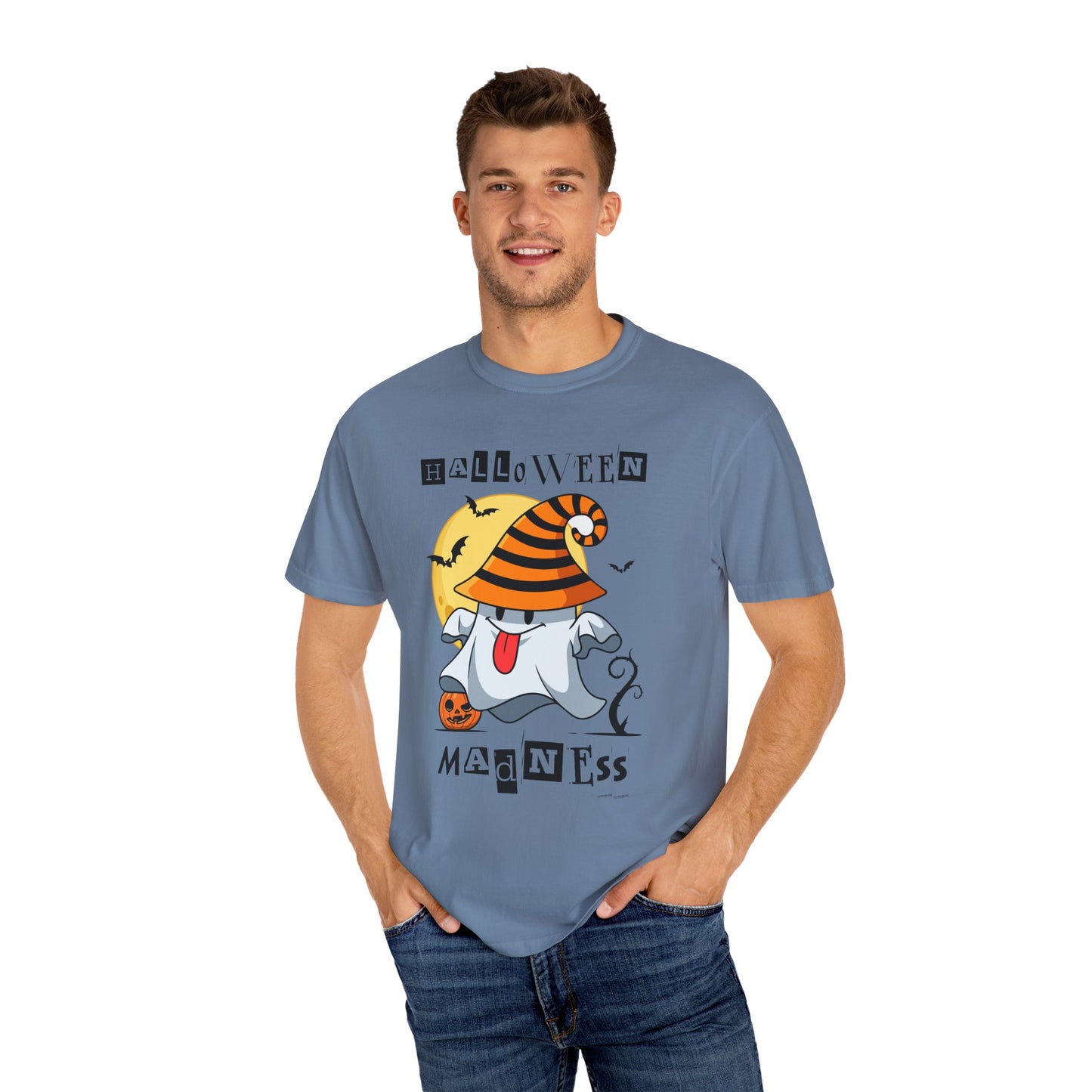 Halloween Madness Tee – Ghostly Grins Under Witchy Skies!