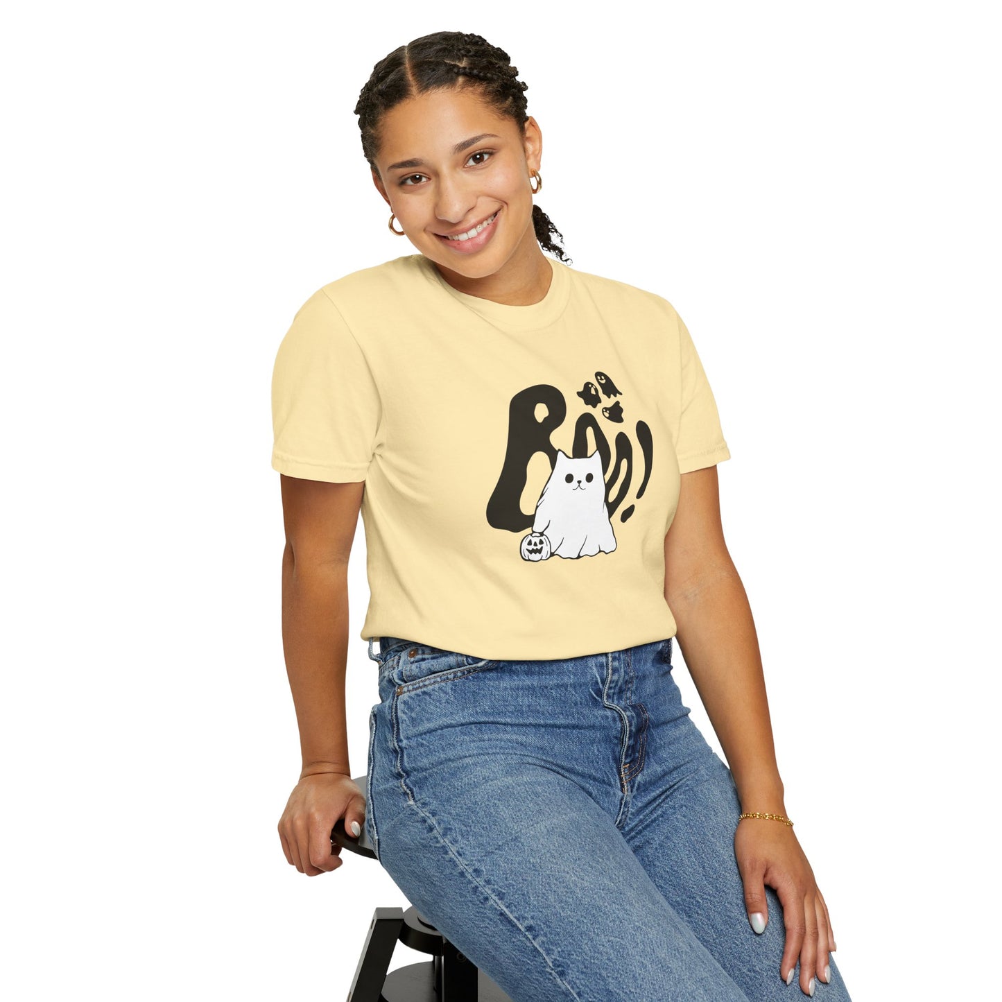 BOO Ghost Cat T-shirt– Pumpkin Purrfection for Halloween