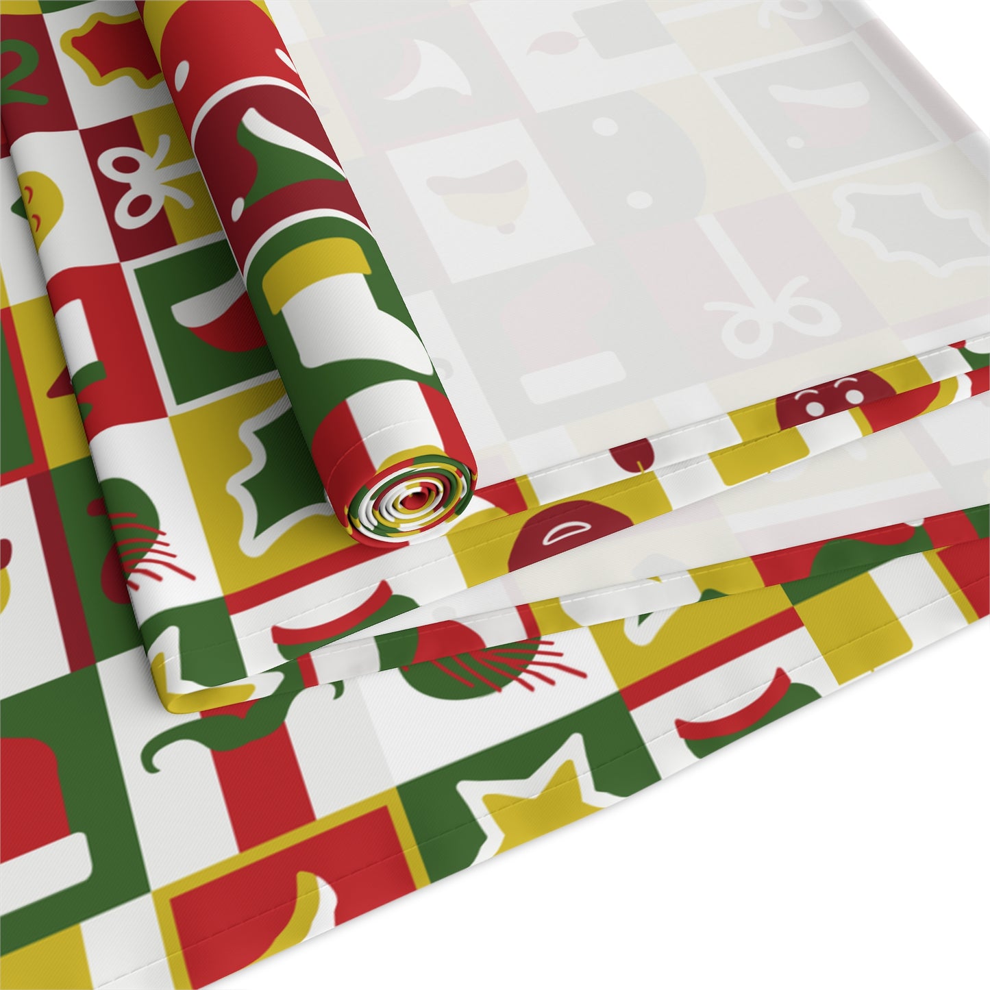 Table Runner – Red & Green Christmas Icons – Festive Dining Decor & Holiday Gift