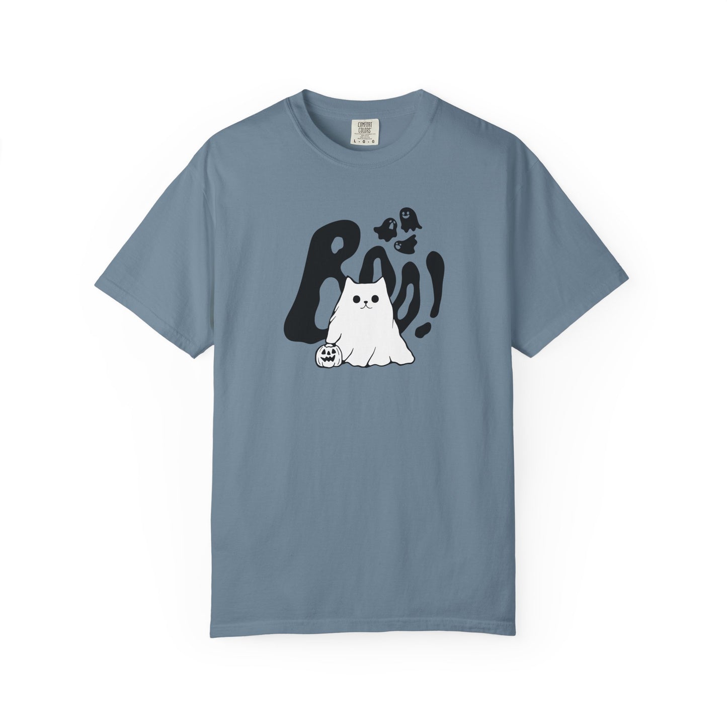 BOO Ghost Cat T-shirt– Pumpkin Purrfection for Halloween
