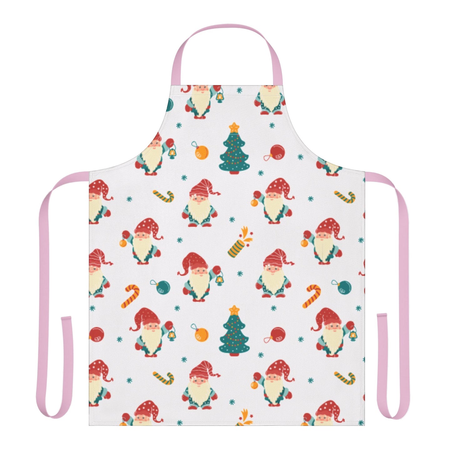 Festive Christmas Apron with Gnomes, Ornaments, and Holiday Decorations