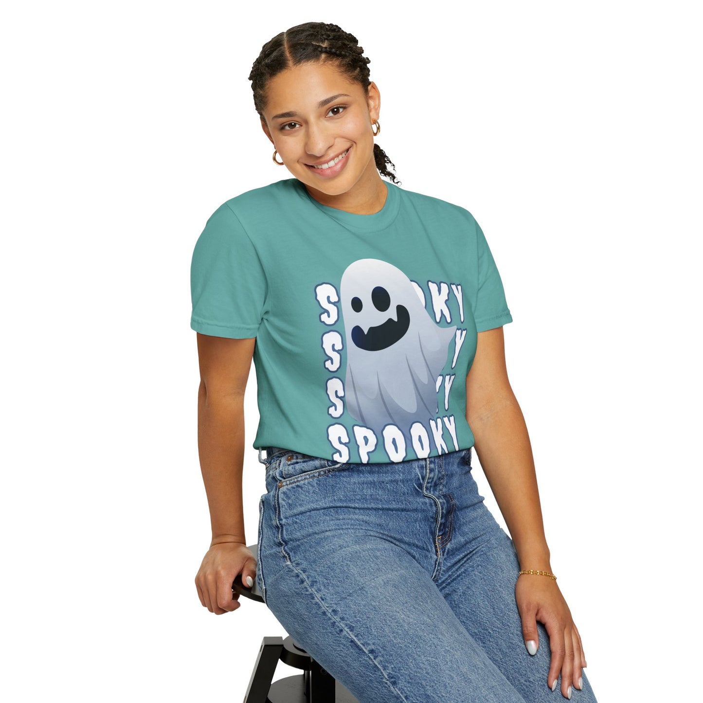 Spooky Stack Tee - Unisex Garment-Dyed T-shirt with Smiling Ghosts