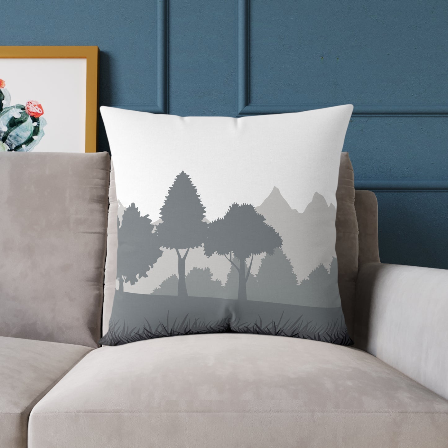 Gray Landscape Throw Pillow – Minimalist Nature Cushion