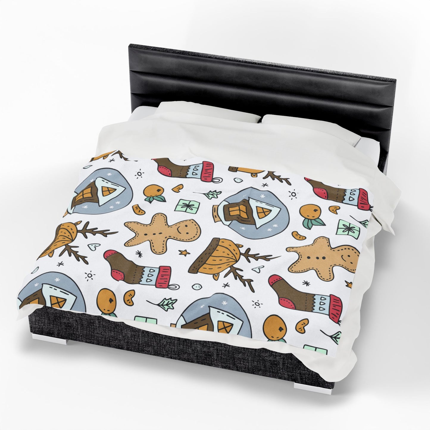 Velveteen Plush Blanket - Gingerbread & Snow Globe Festive Holiday Throw