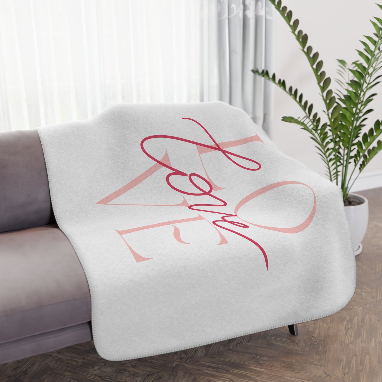 Love Printed Tan Sherpa Blanket for Valentines