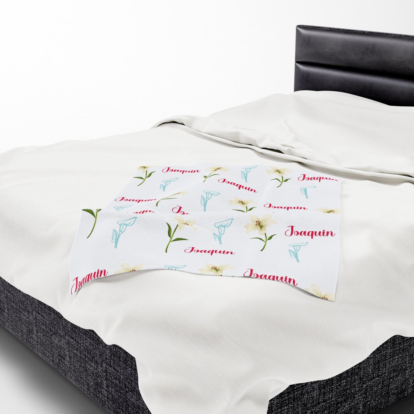Personalized Velveteen Plush Blanket - Baby Name Floral Design for Nursery, Perfect Newborn Gift
