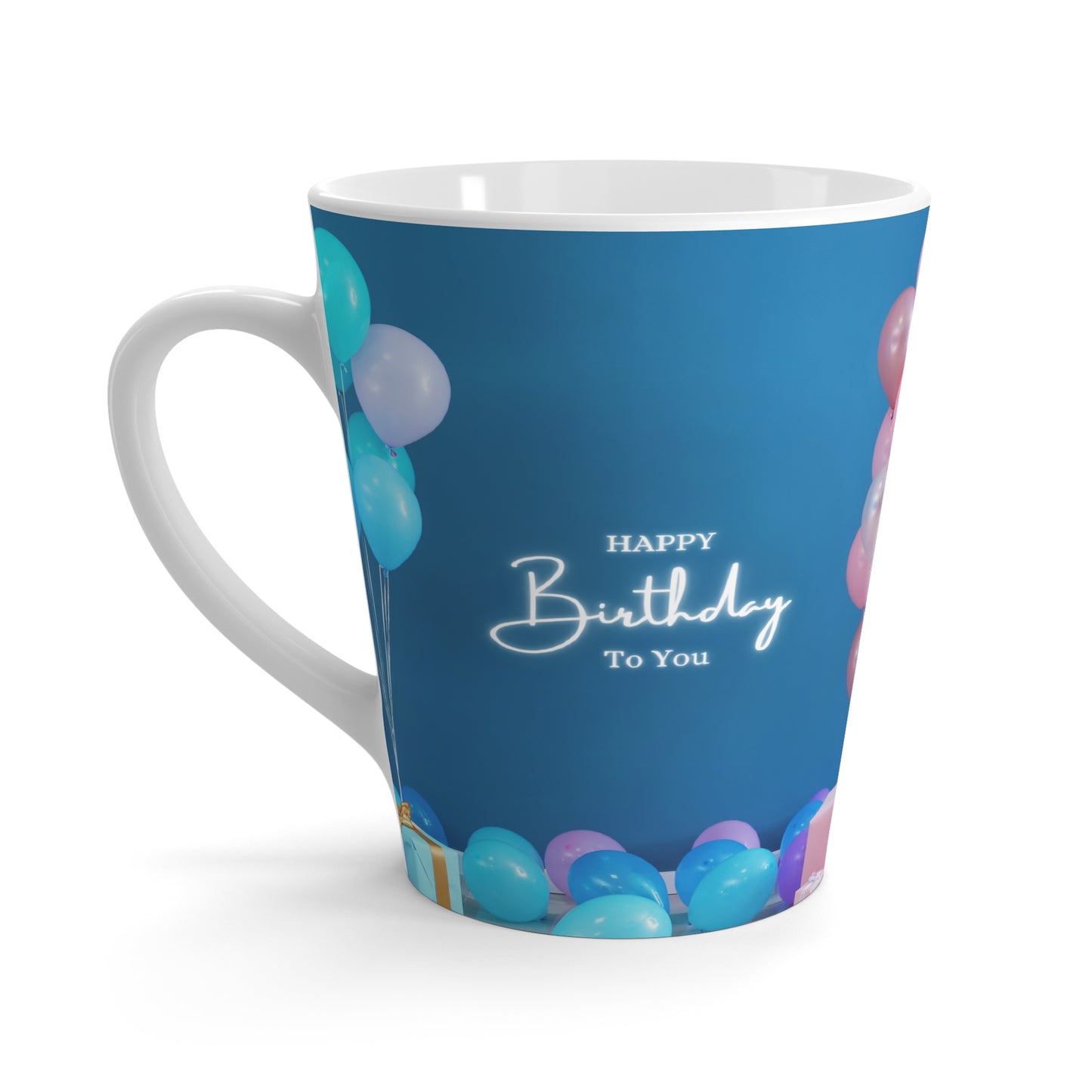 Happy Birthday Ceramic Mug – Blue Balloon Design Coffee Cup, Festive Gift for Special Celebrations