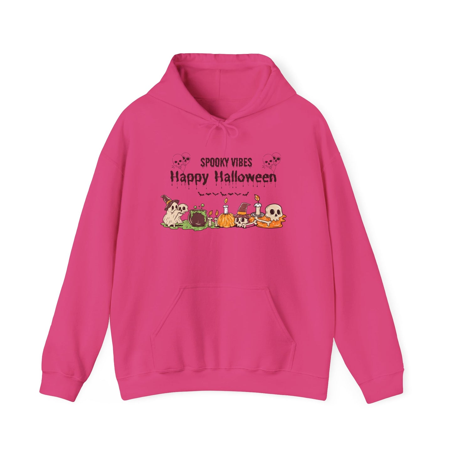 Spooky Vibes” Halloween Hoodie – Ghosts, Cauldrons & Cozy Curses